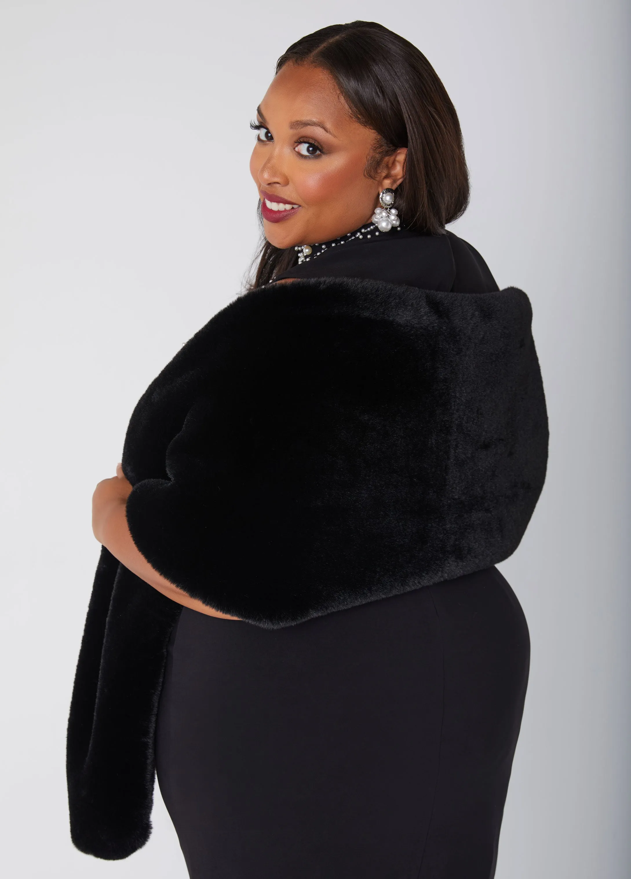 Satin Lined Faux Fur Shawl sold by Ashley Stewart product image thumbnail 2