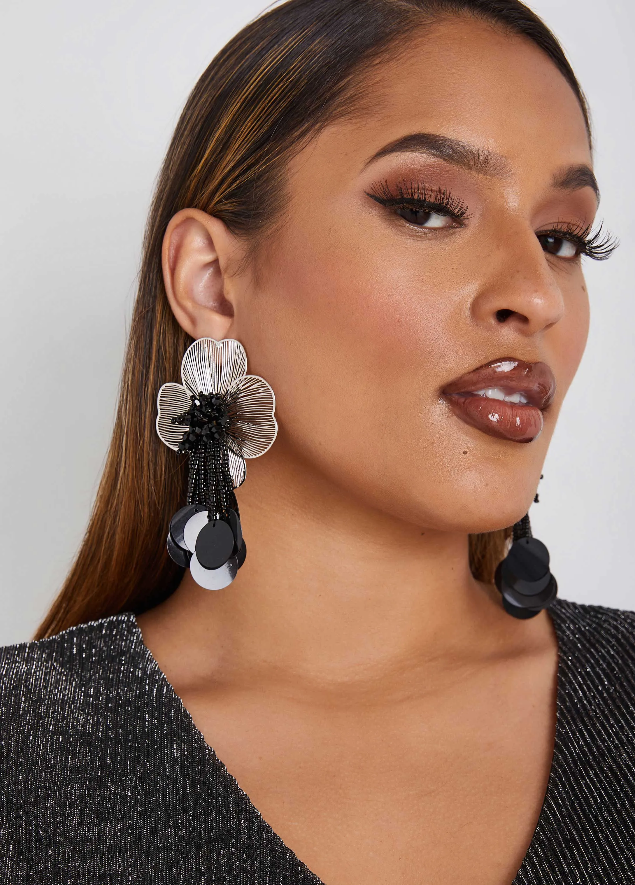 Embellished Flower Drop Earrings sold by Ashley Stewart