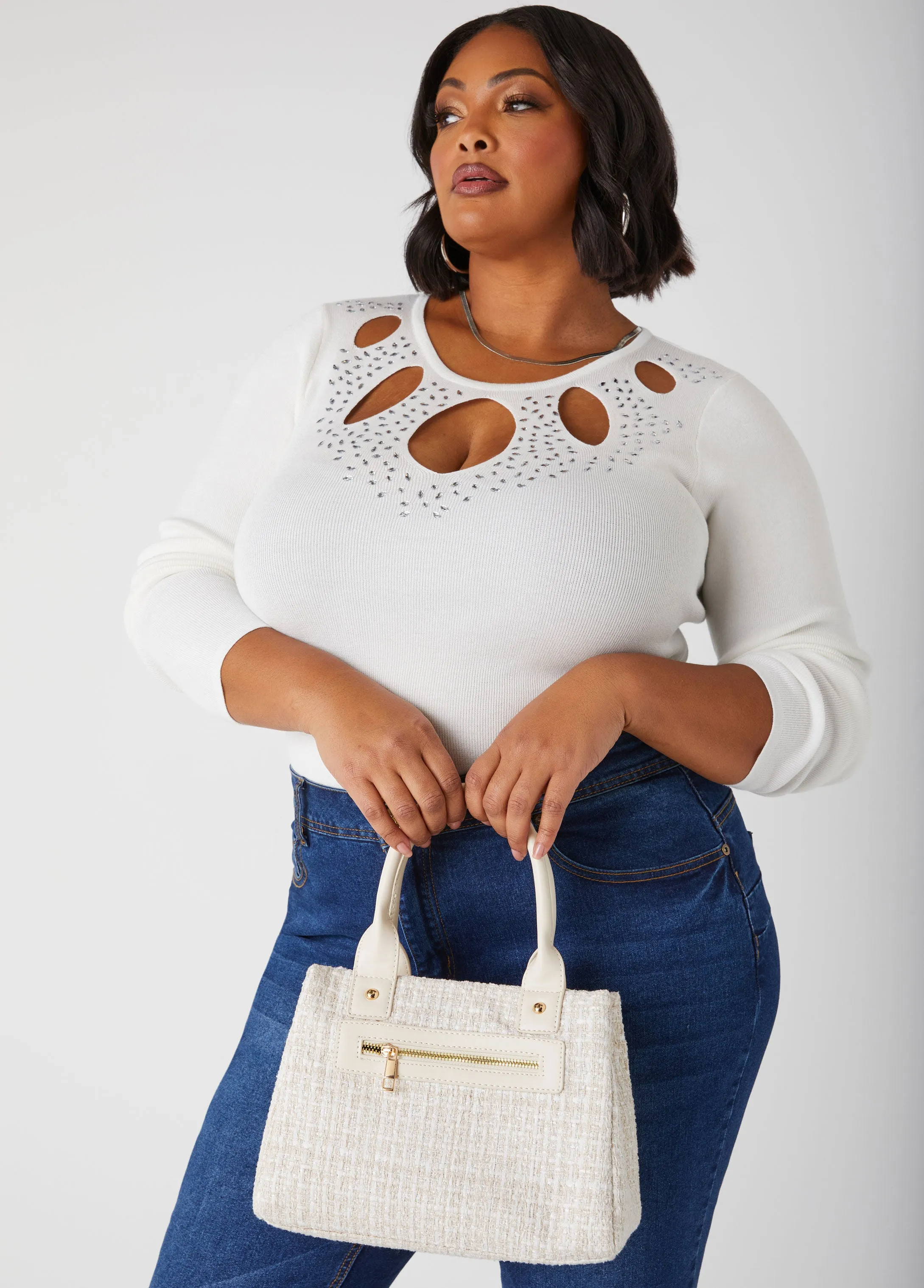 Metallic Tweed Satchel sold by Ashley Stewart