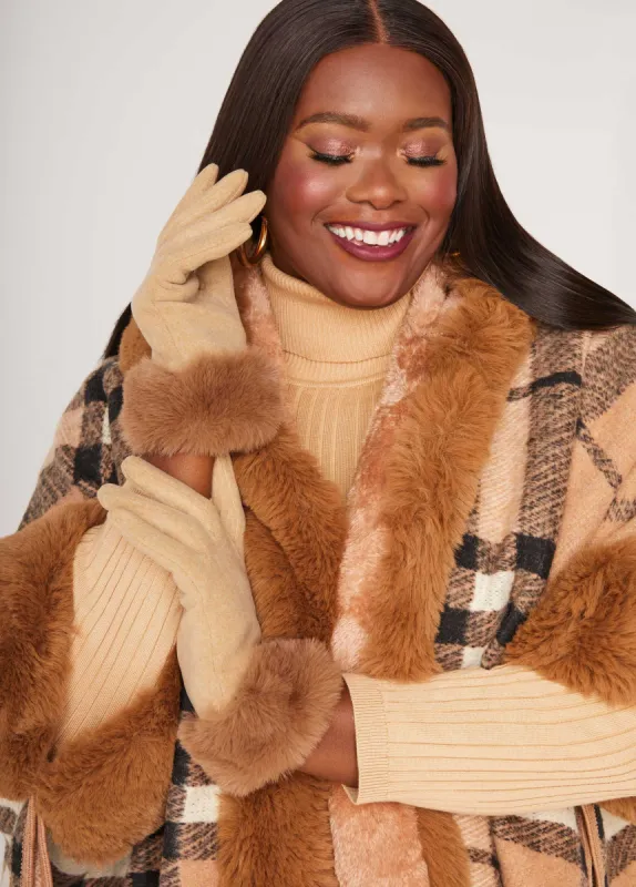 Faux Fur Trimmed Tech Gloves sold by Ashley Stewart