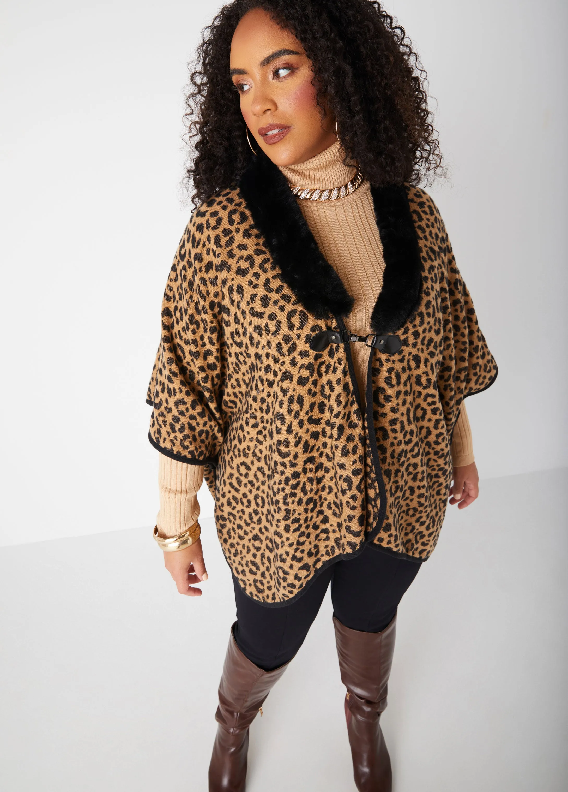 Faux Fur Trimmed Animal Ruana sold by Ashley Stewart product image thumbnail 3