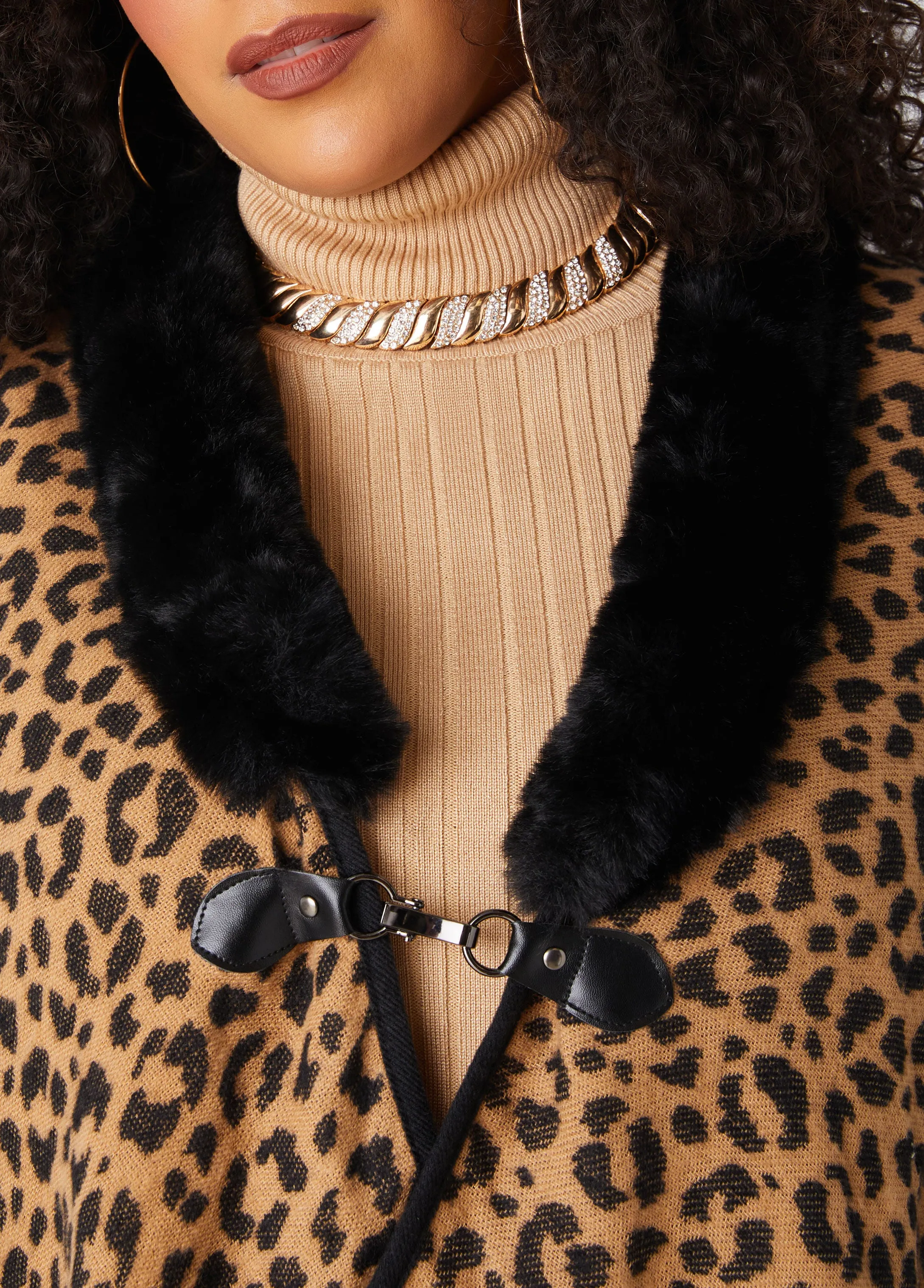 Faux Fur Trimmed Animal Ruana sold by Ashley Stewart product image thumbnail 4