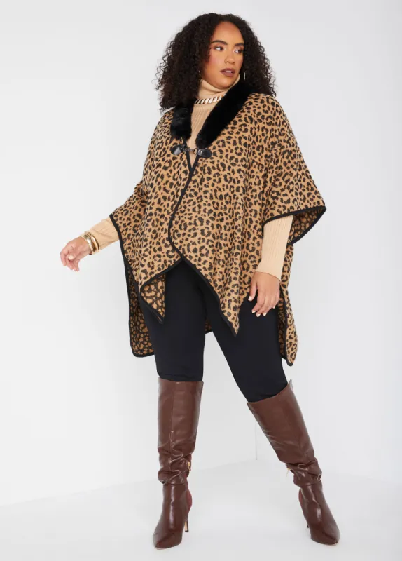 Faux Fur Trimmed Animal Ruana sold by Ashley Stewart