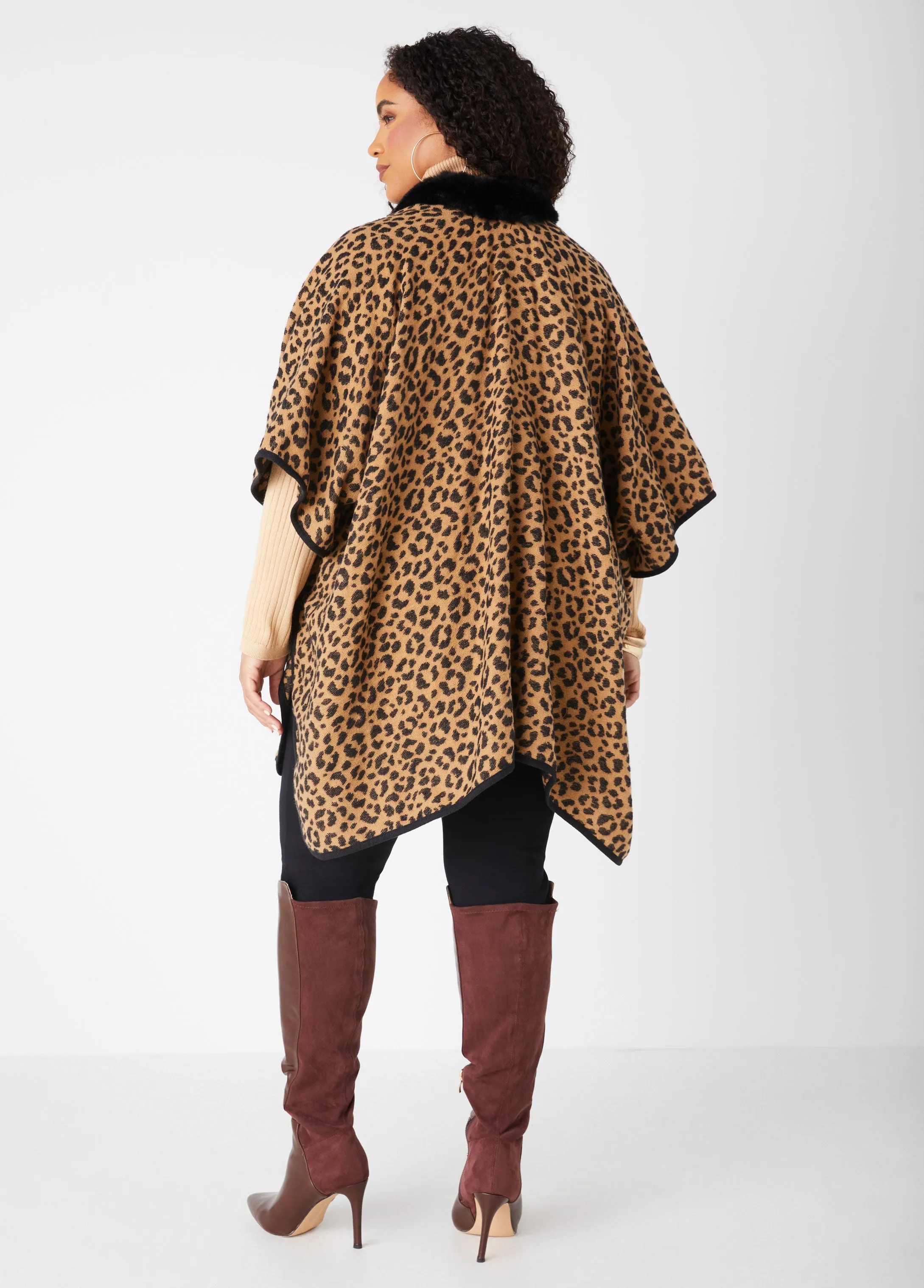 Faux Fur Trimmed Animal Ruana sold by Ashley Stewart product image thumbnail 2