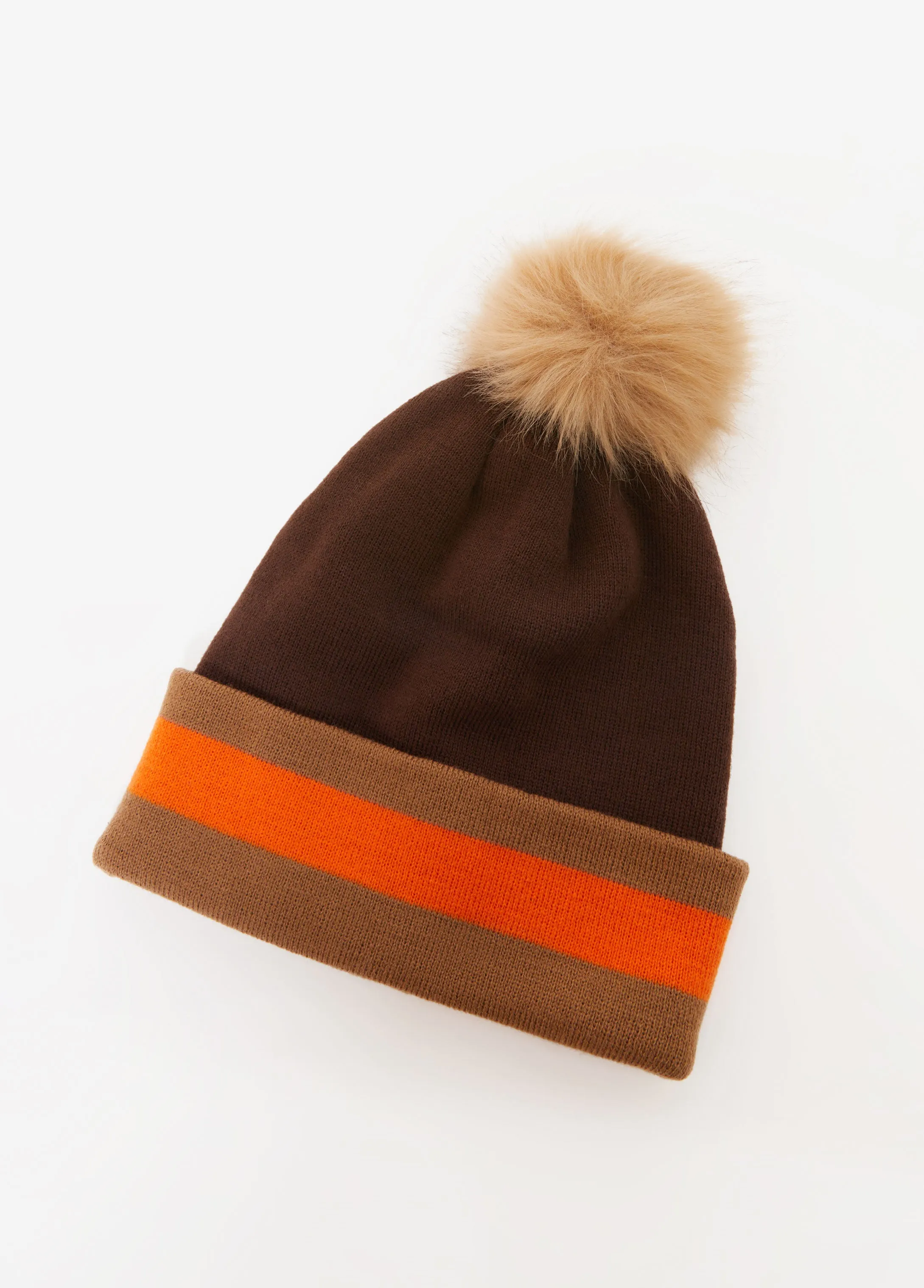 Striped Faux Fur Pom Pom Beanie sold by Ashley Stewart product image thumbnail 2