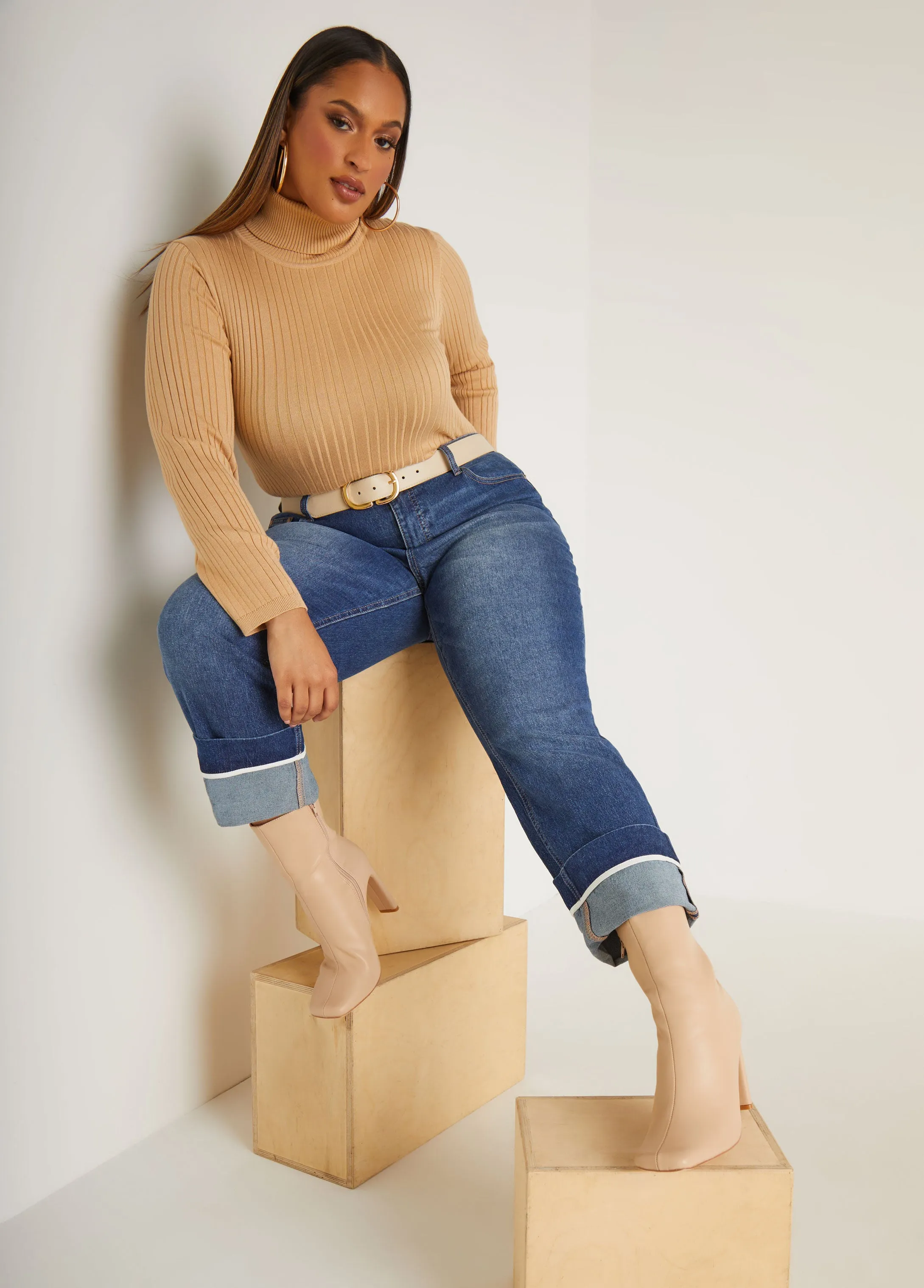 High Rise Cuffed Straight Leg Jeans sold by Ashley Stewart product image thumbnail 3