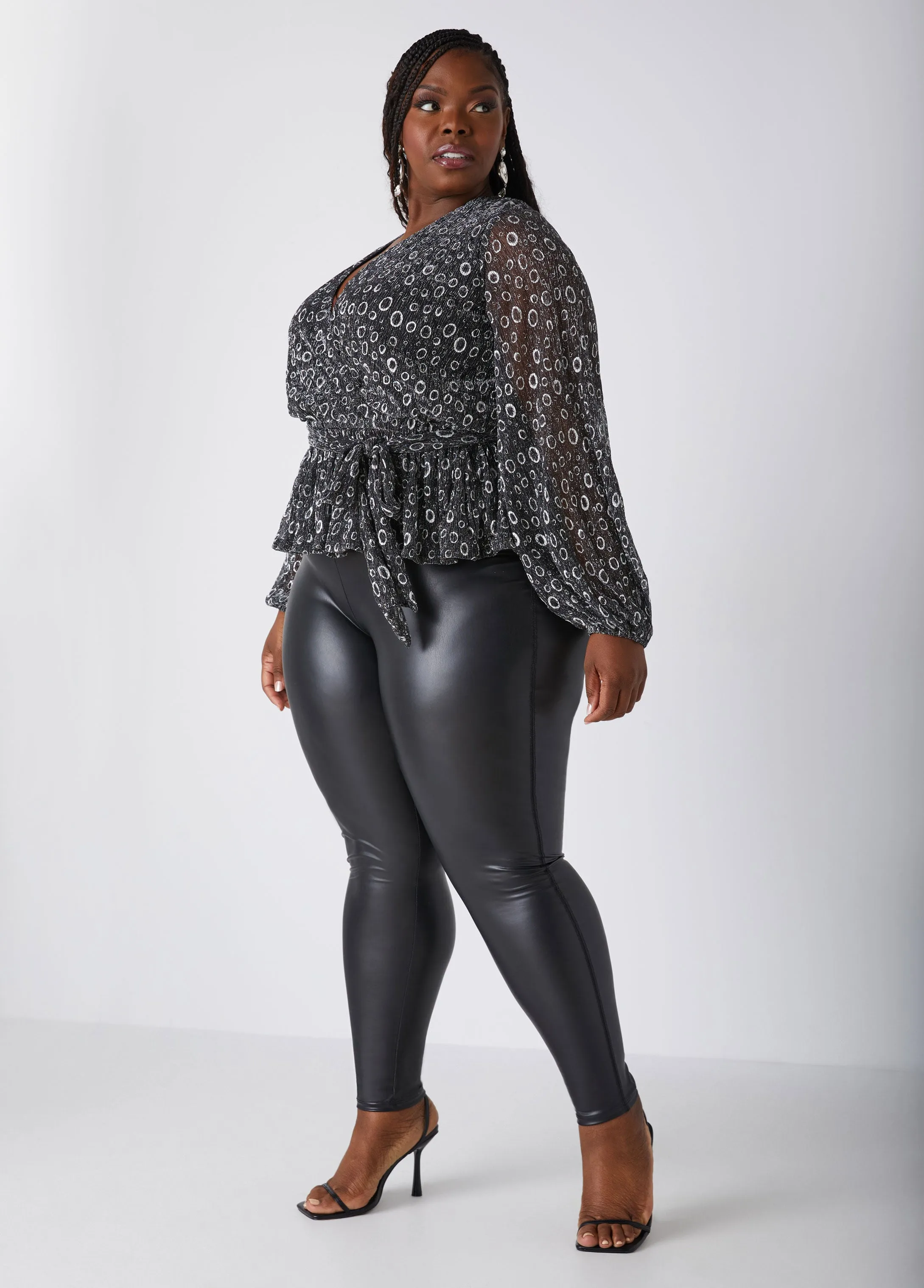 Metallic Circle Print Faux Wrap Top sold by Ashley Stewart product image thumbnail 3