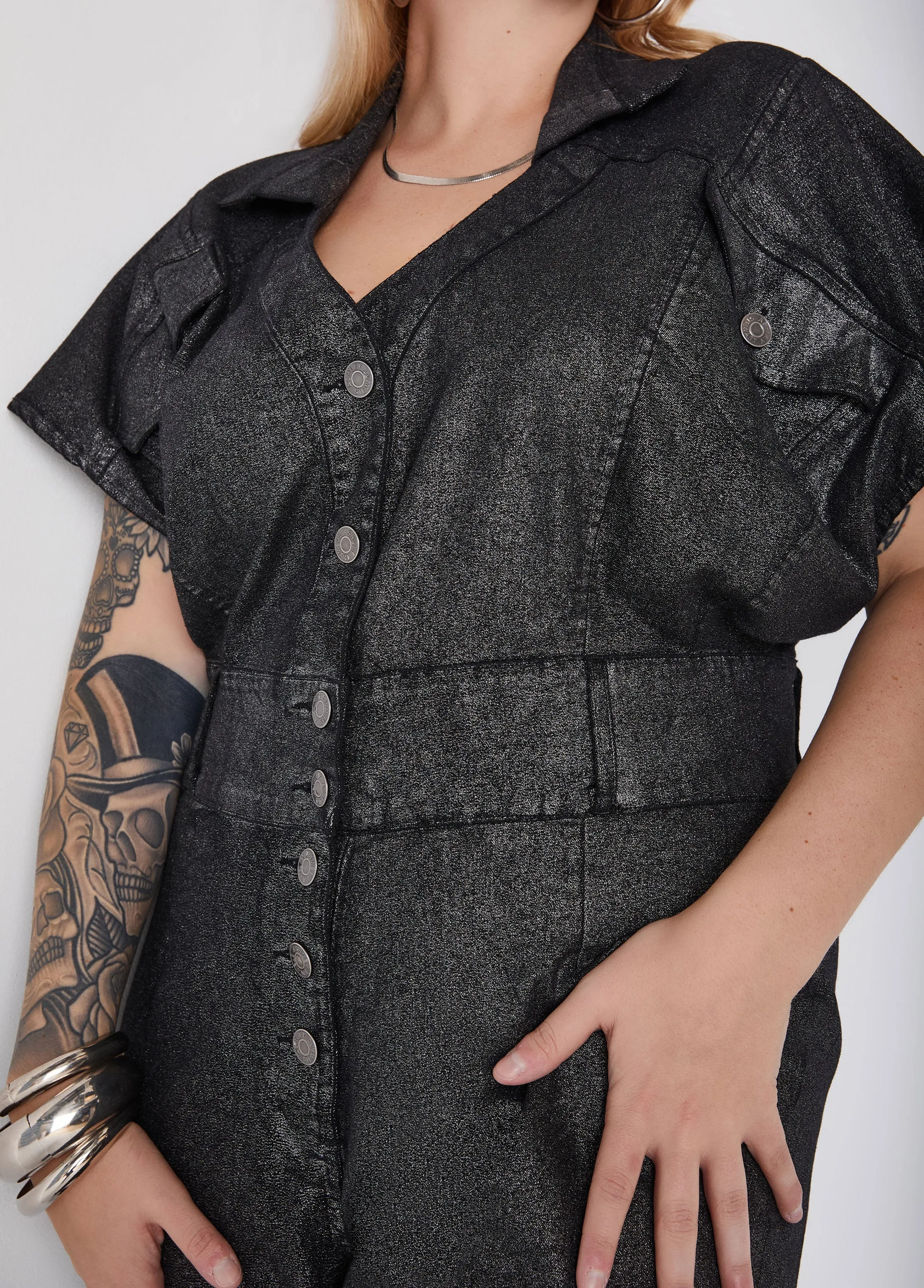 Metallic Coated Denim Jumpsuit sold by Ashley Stewart product image thumbnail 4