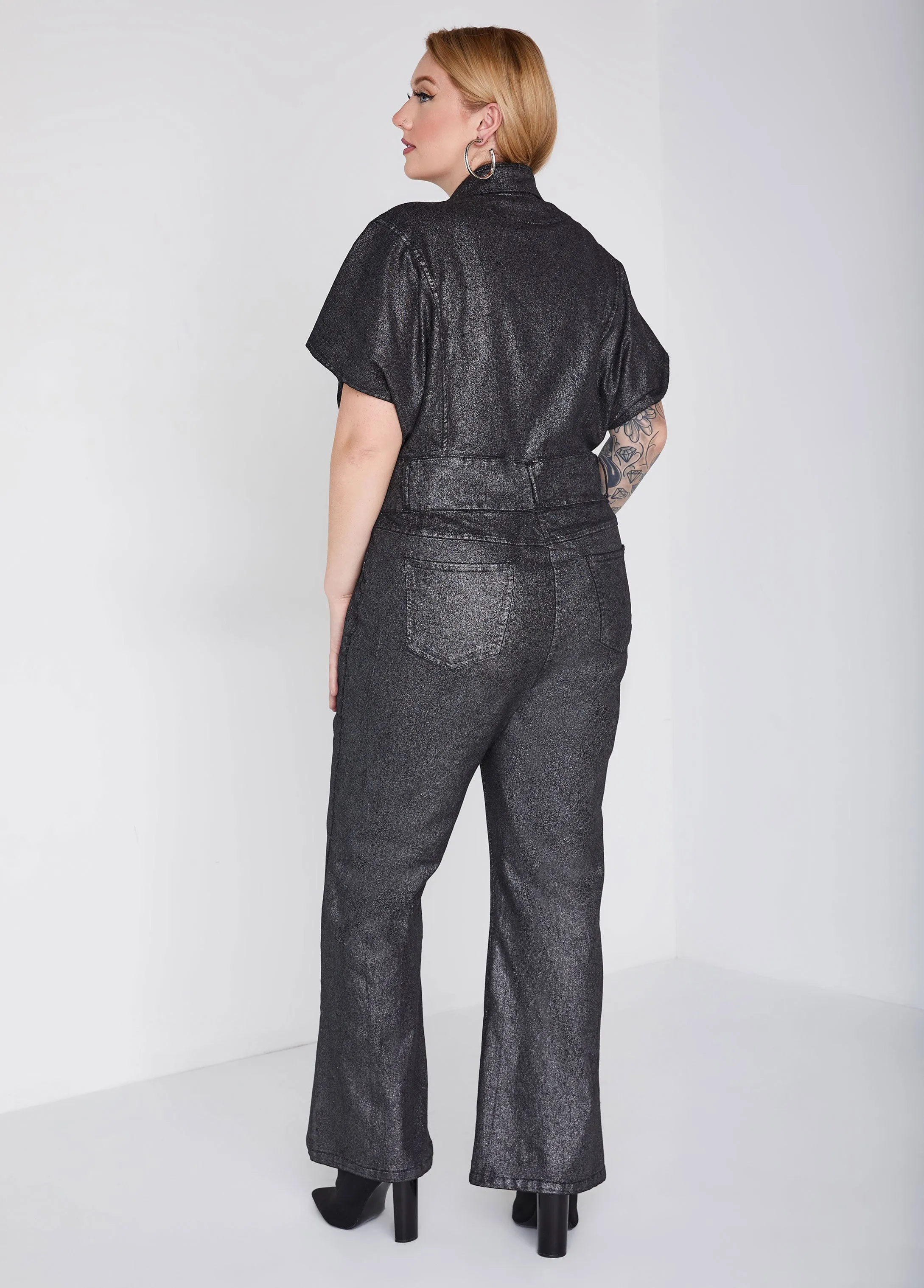 Metallic Coated Denim Jumpsuit sold by Ashley Stewart product image thumbnail 2