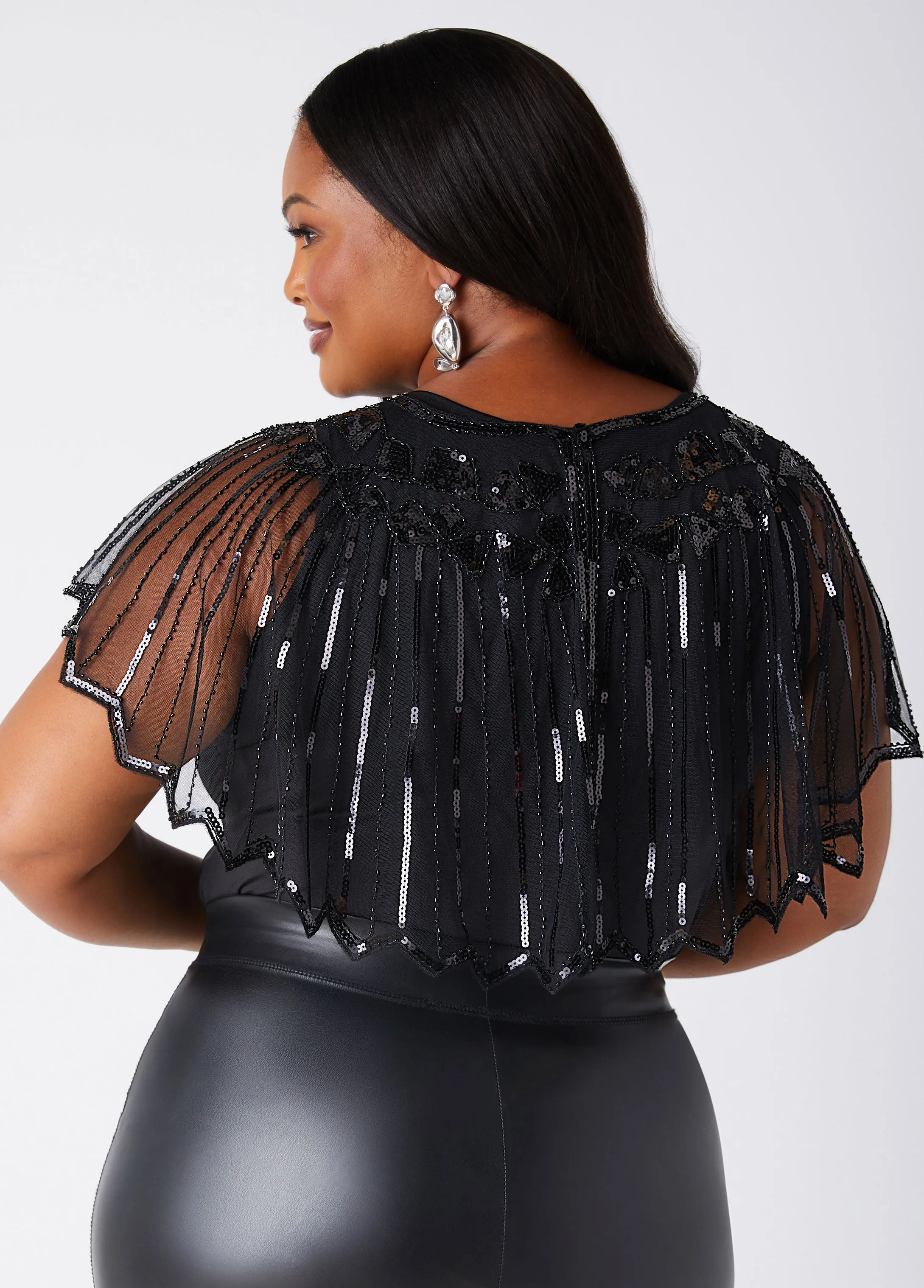 Sequin And Beaded Mesh Capelet sold by Ashley Stewart product image thumbnail 2