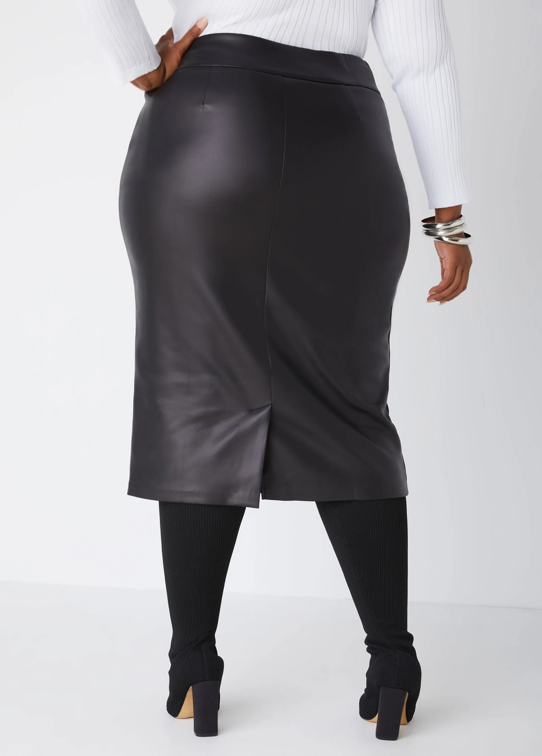 Faux Leather Midi Skirt sold by Ashley Stewart product image thumbnail 2