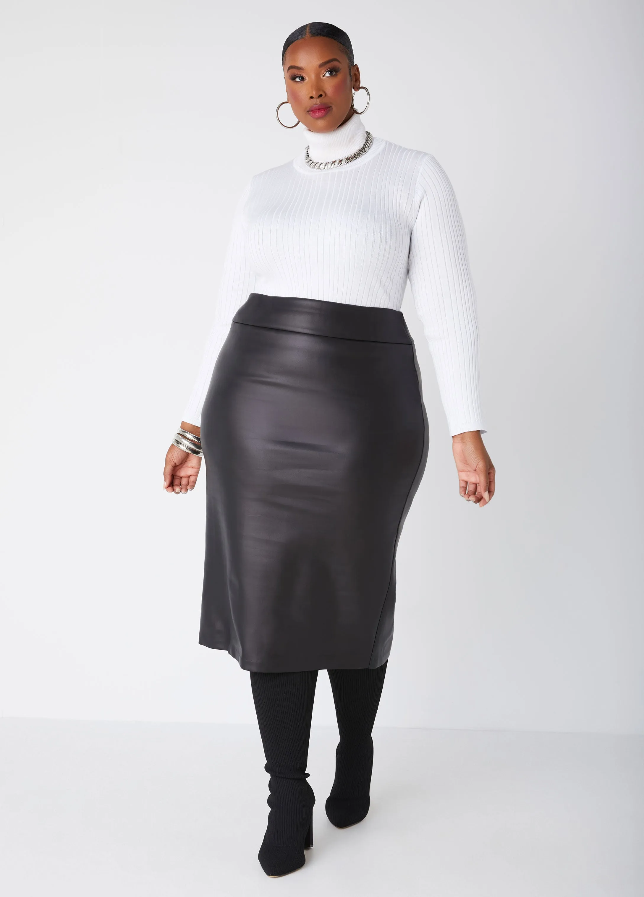 Faux Leather Midi Skirt sold by Ashley Stewart
