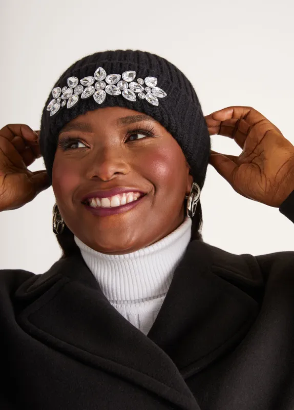 Ribbed Crystal Applique Beanie sold by Ashley Stewart