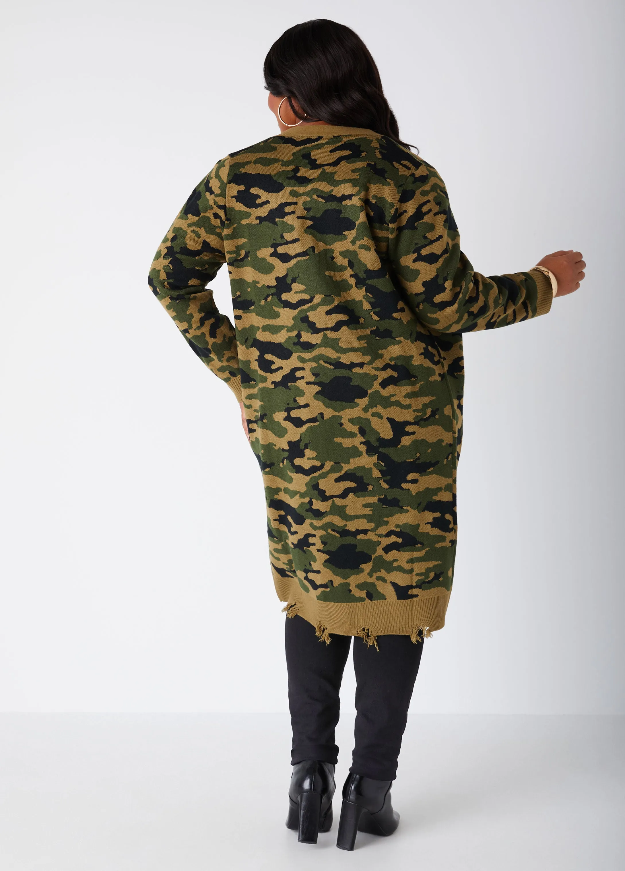 Camo Open Front Cardigan sold by Ashley Stewart product image thumbnail 2