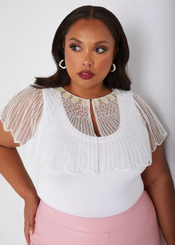 Sequined And Beaded Mesh Capelet sold by Ashley Stewart