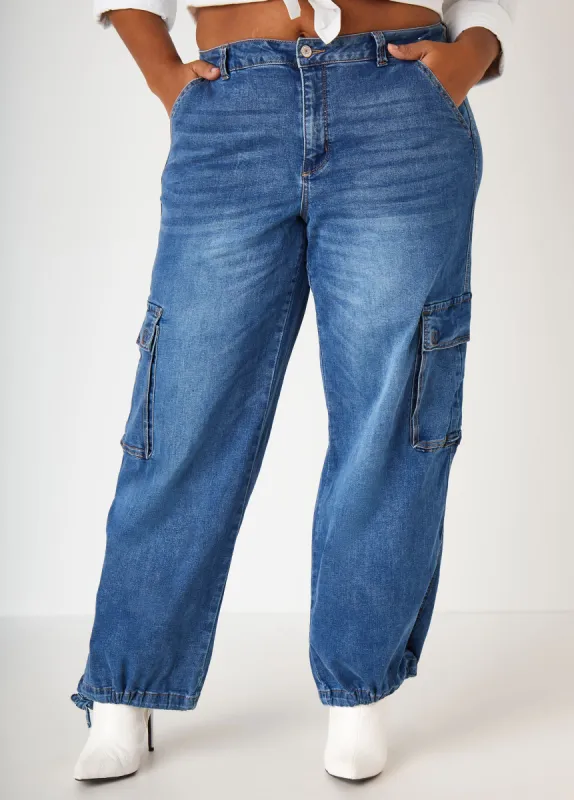 High Rise Drawstring Cargo Jeans sold by Ashley Stewart