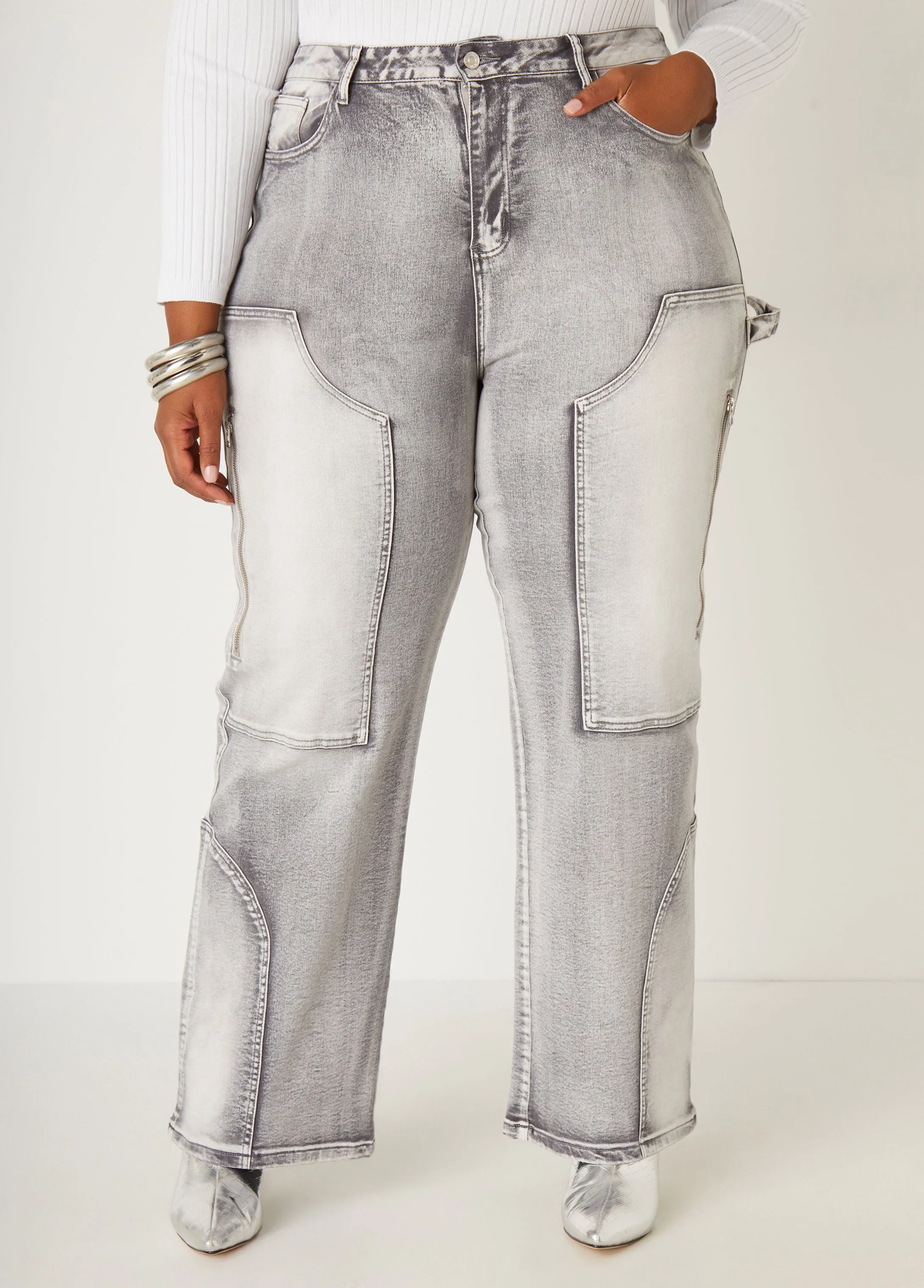 Faded Patchwork Wide Leg Jeans sold by Ashley Stewart