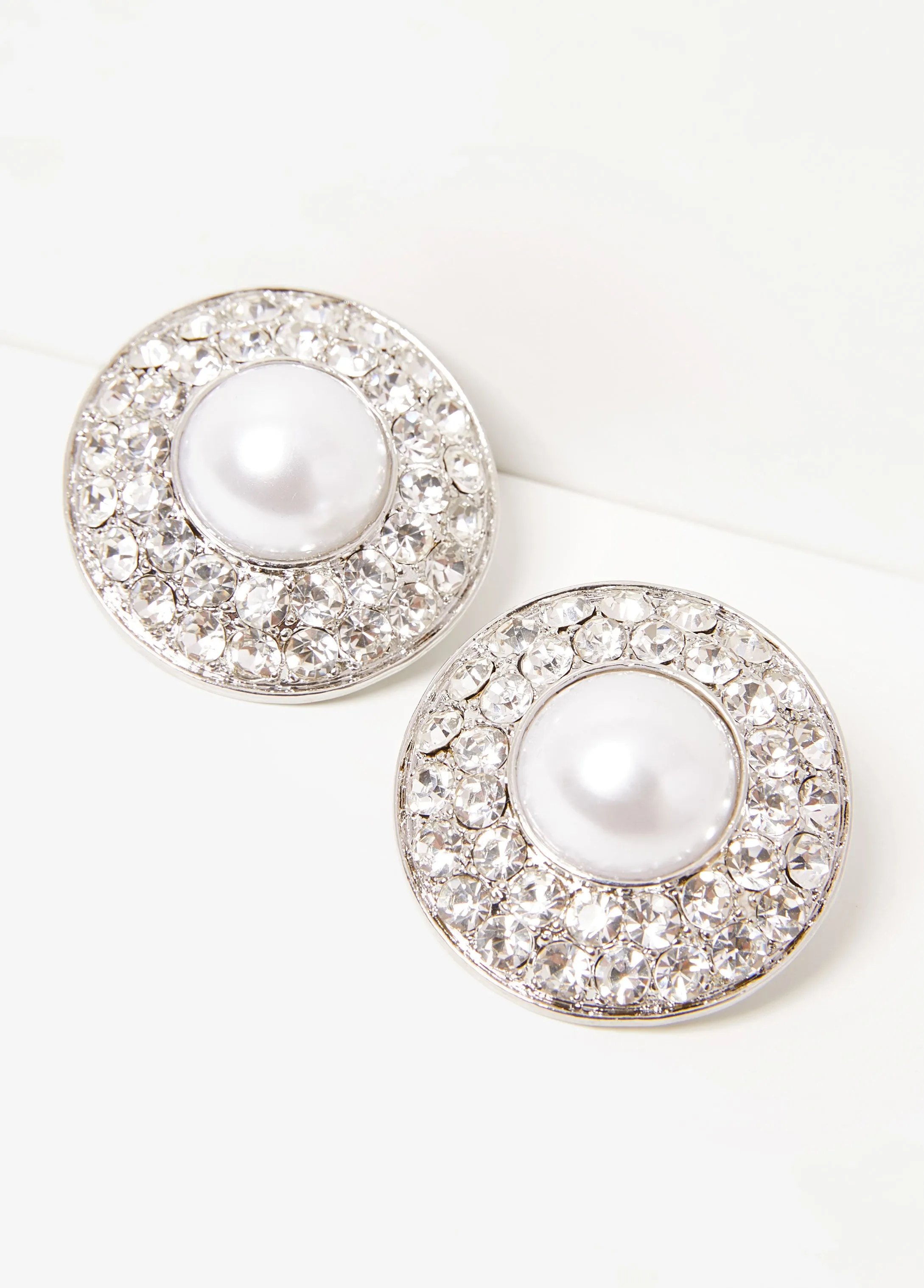 Faux Pearl And Crystal Clip On Earrings sold by Ashley Stewart product image thumbnail 2