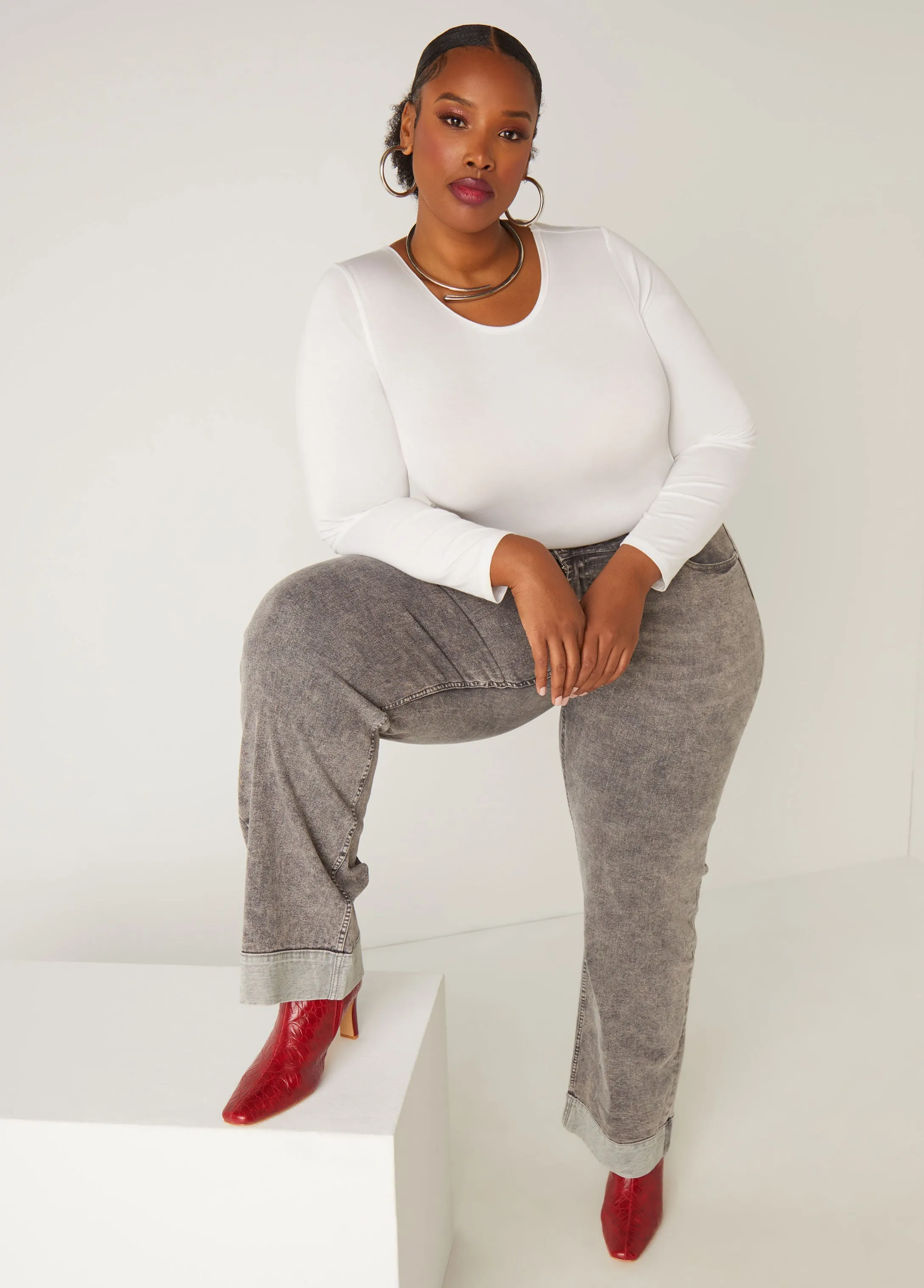 Cuffed Acid Wash Wide Leg Jeans sold by Ashley Stewart product image thumbnail 3