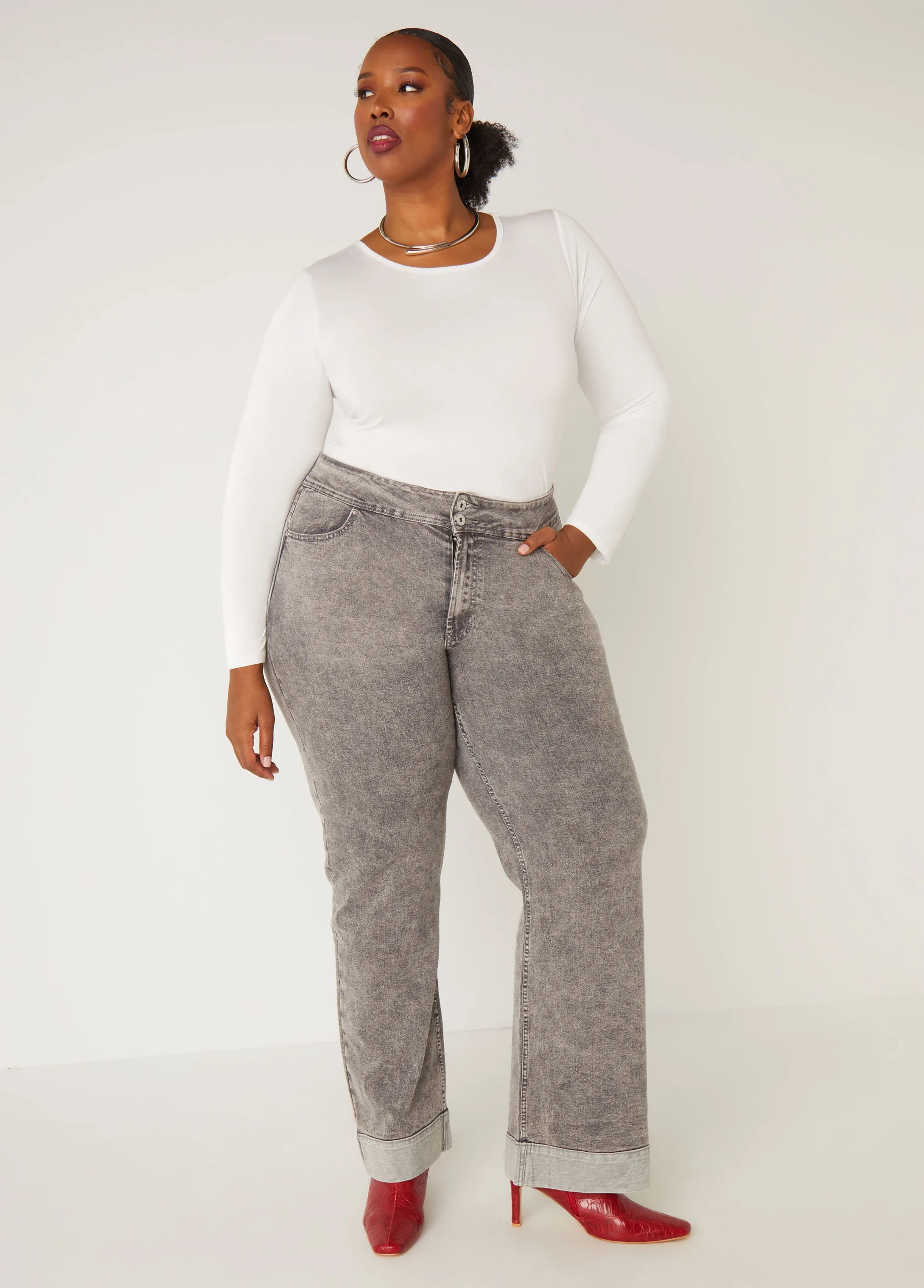 Cuffed Acid Wash Wide Leg Jeans sold by Ashley Stewart product image thumbnail 4