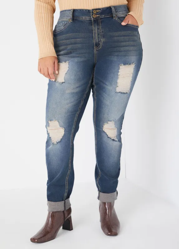 Cuffed Distressed Skinny Jeans made by Ashley Stewart