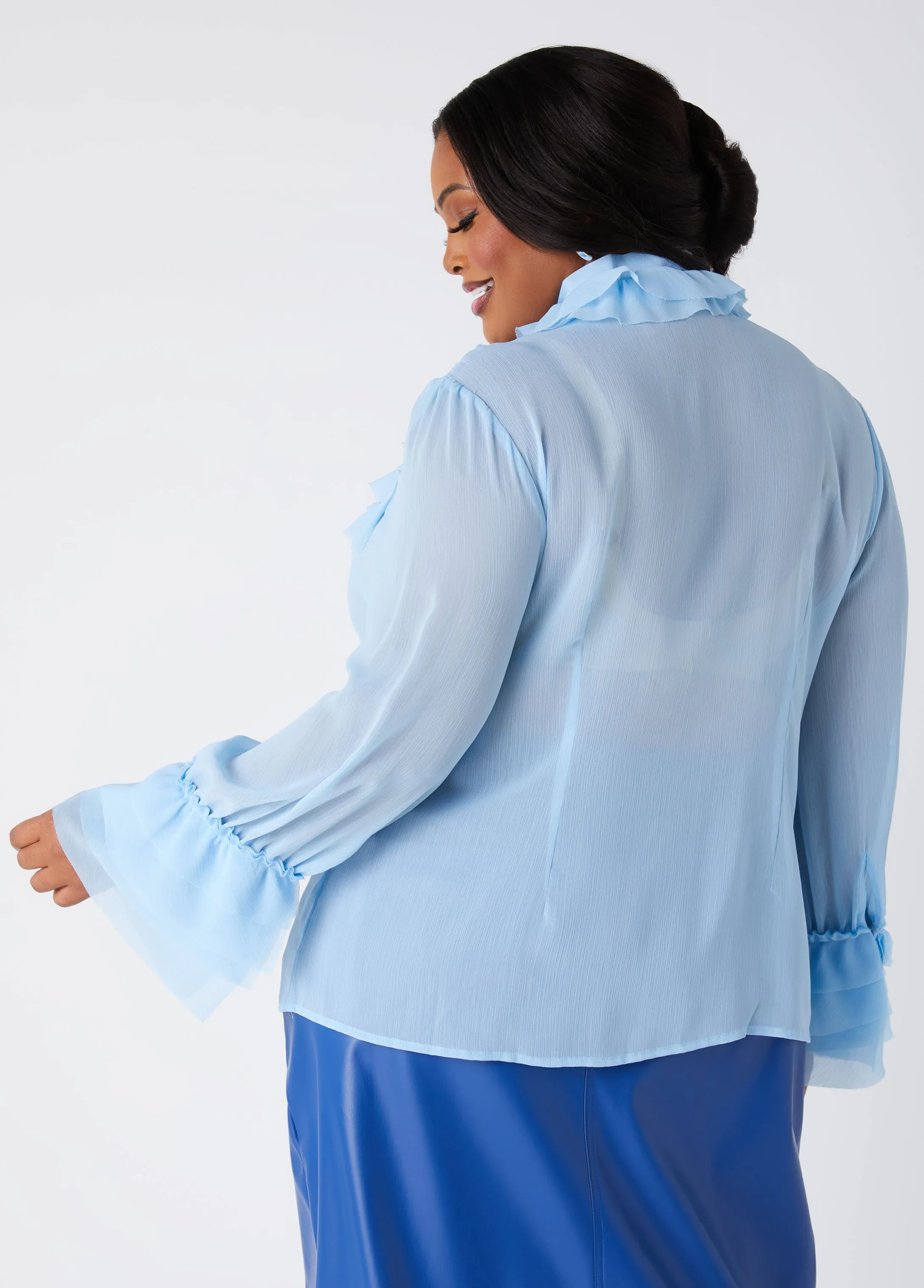 Textured Tie Neck Ruffled Shirt sold by Ashley Stewart product image thumbnail 5