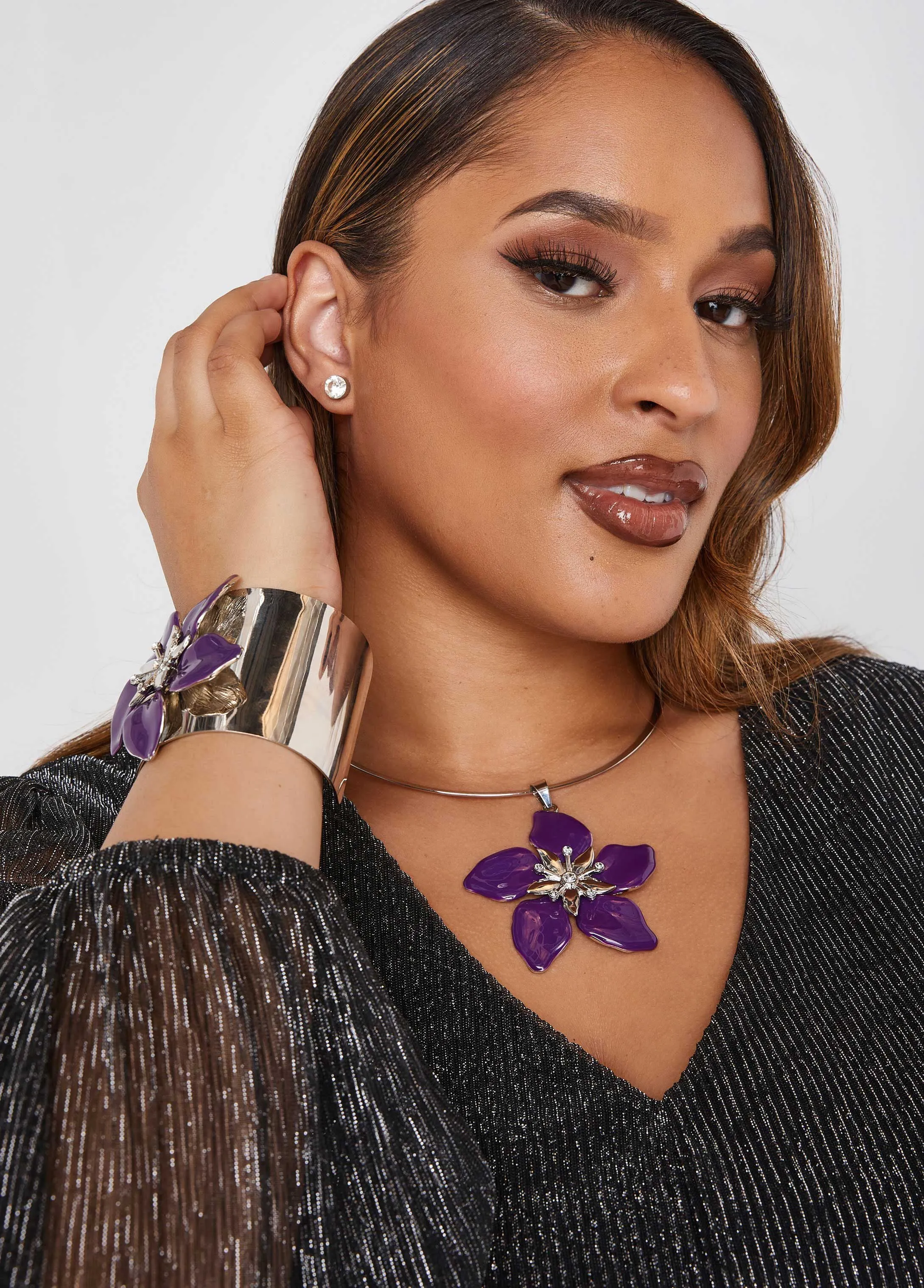 Silver Tone Flower Necklace sold by Ashley Stewart product image thumbnail 3