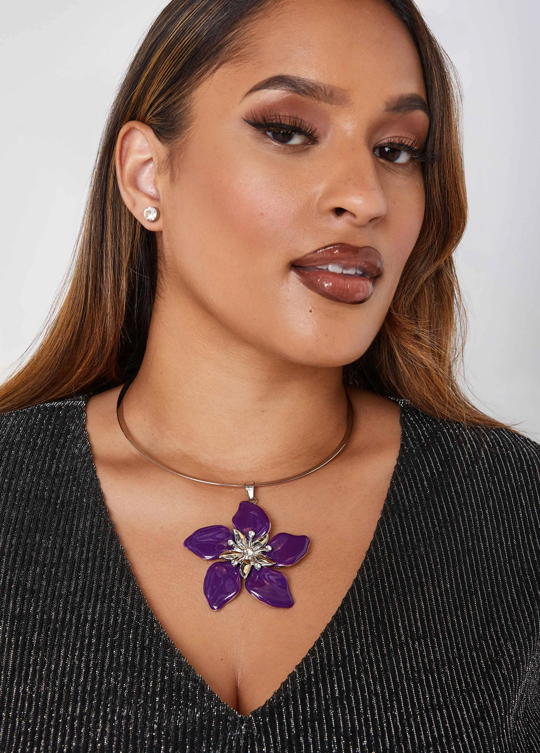 Silver Tone Flower Necklace sold by Ashley Stewart