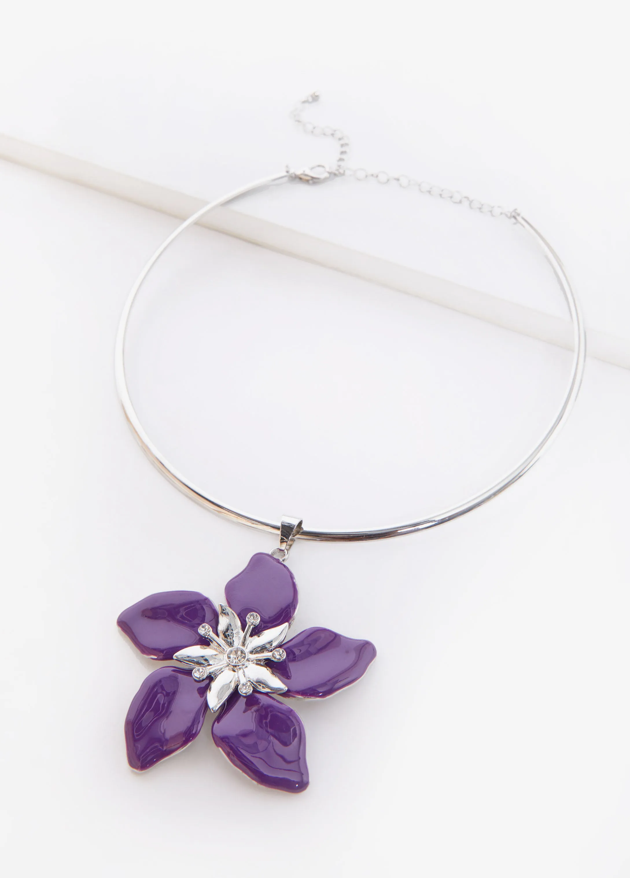 Silver Tone Flower Necklace sold by Ashley Stewart product image thumbnail 2
