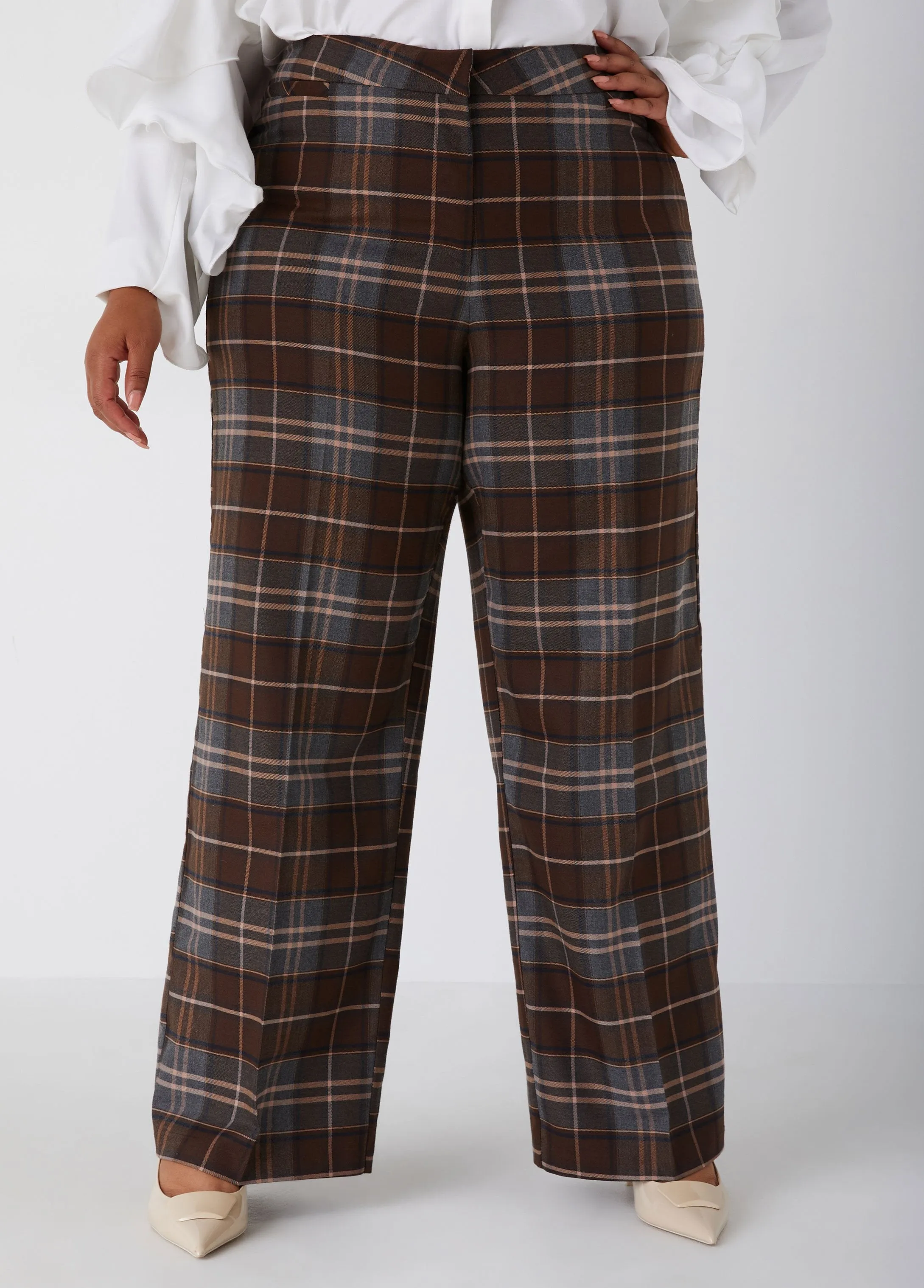 High Waist Plaid Wide Leg Pants sold by Ashley Stewart product image thumbnail 3