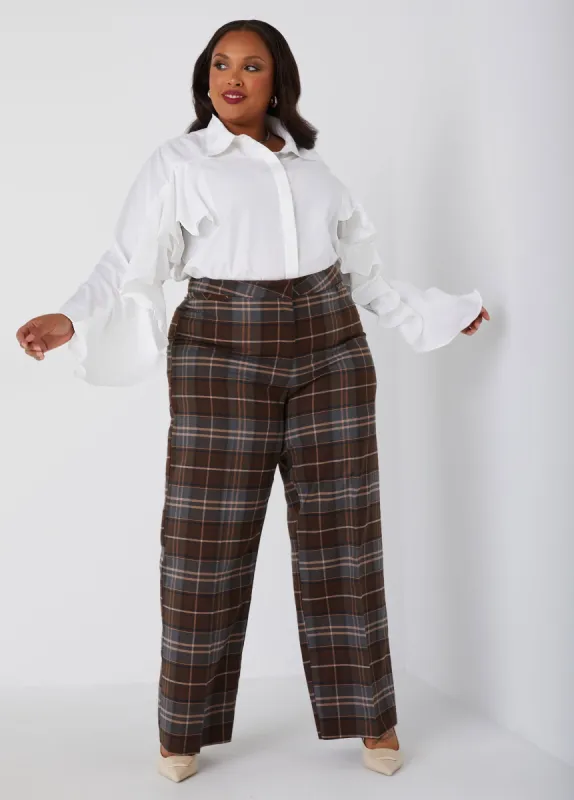 High Waist Plaid Wide Leg Pants sold by Ashley Stewart