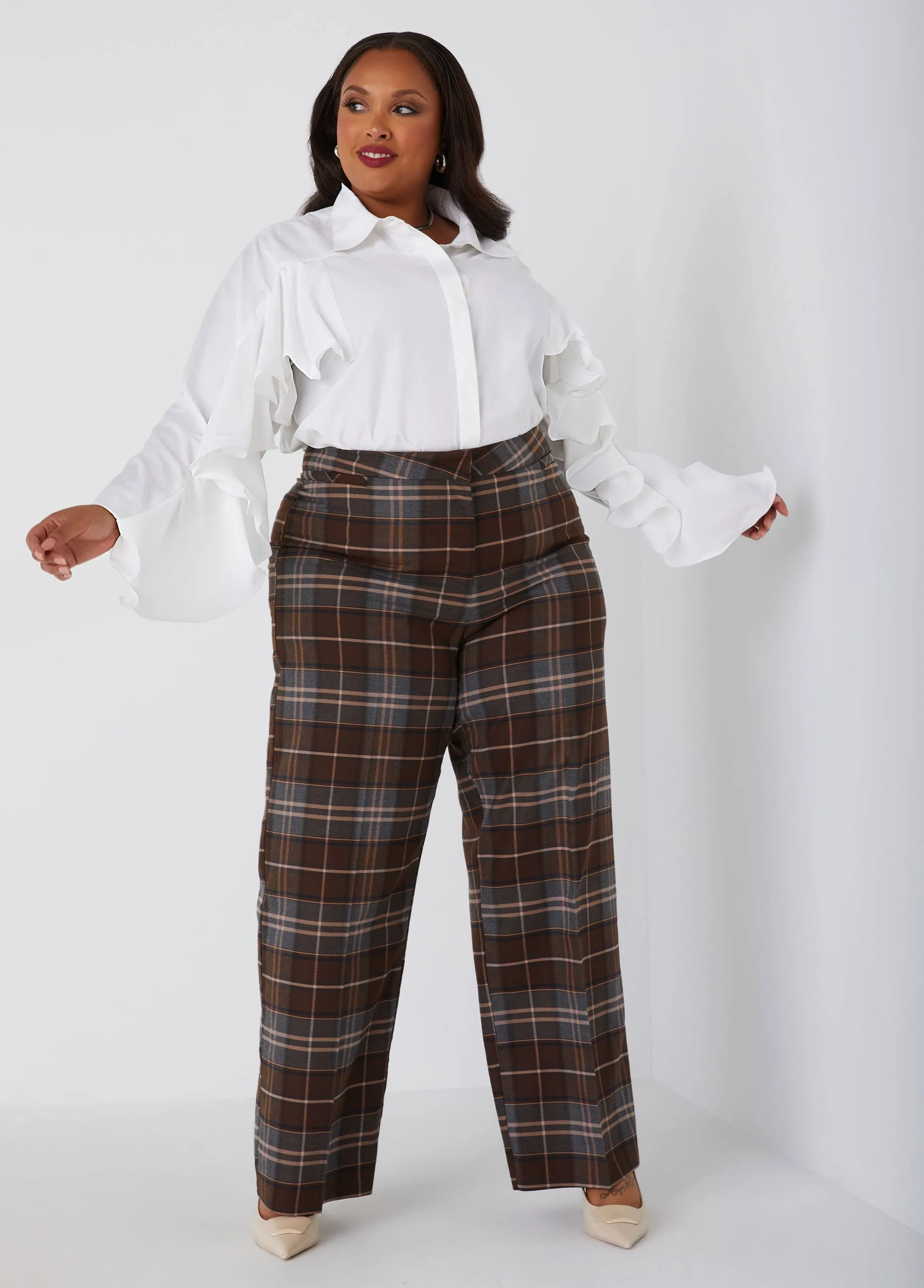 High Waist Plaid Wide Leg Pants sold by Ashley Stewart