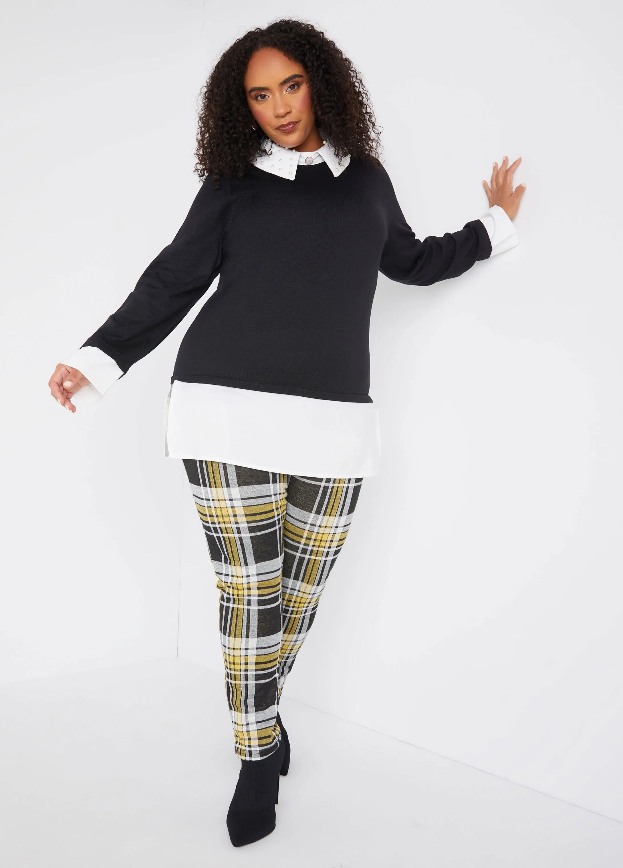 High Rise Plaid Pull On Leggings sold by Ashley Stewart product image thumbnail 4