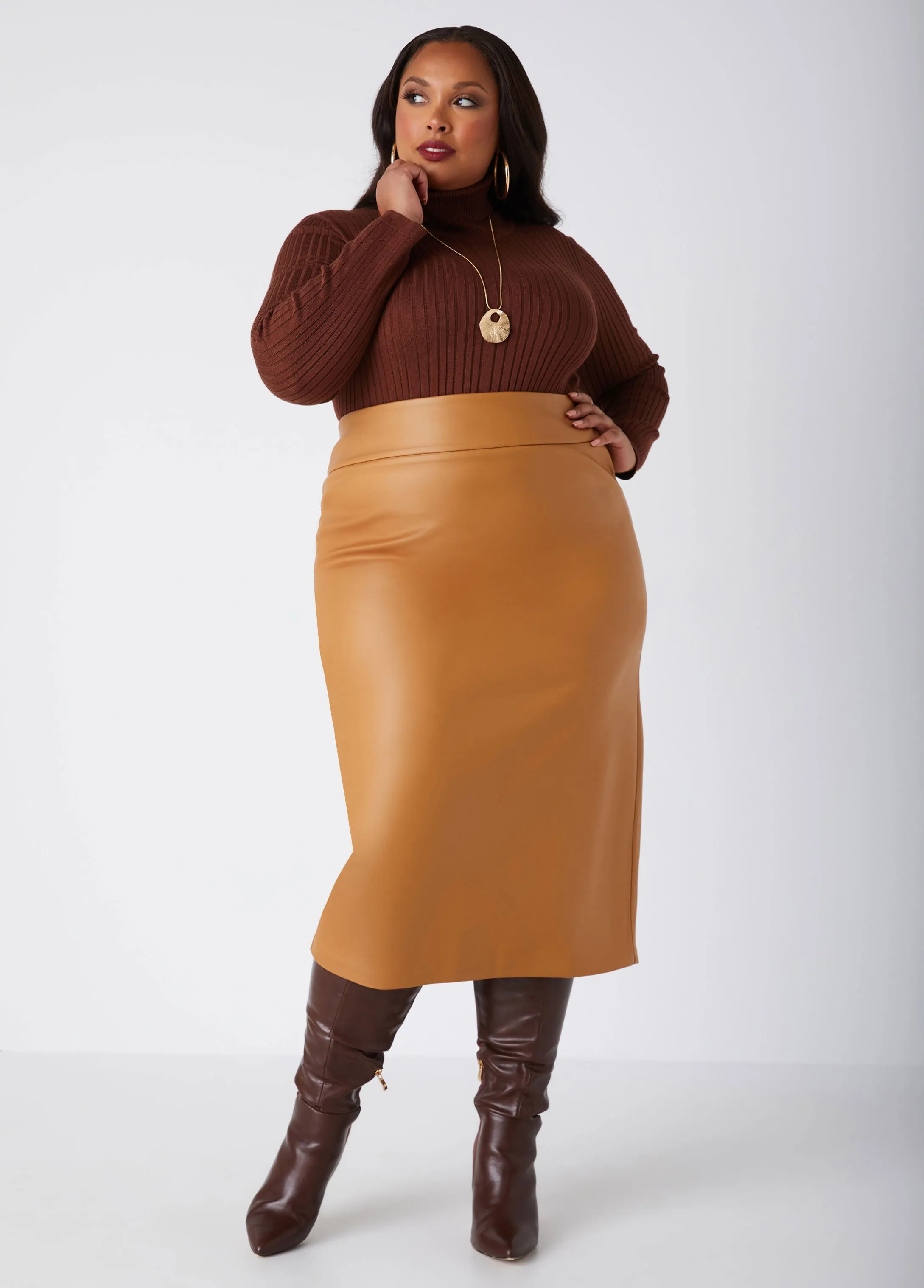Pull On Midi Faux Leather Skirt sold by Ashley Stewart product image thumbnail 3