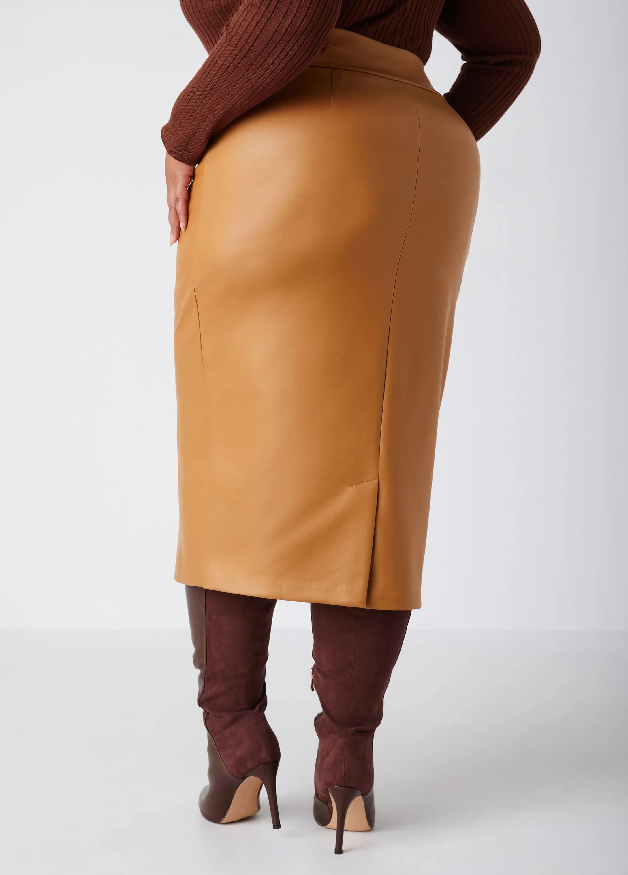 Pull On Midi Faux Leather Skirt sold by Ashley Stewart product image thumbnail 2