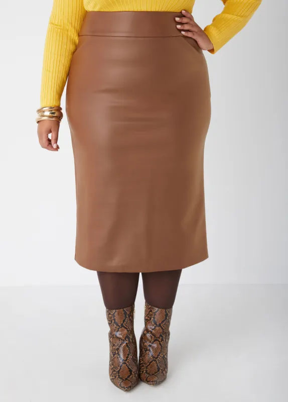 Slip On Faux Stretch Leather Skirt sold by Ashley Stewart
