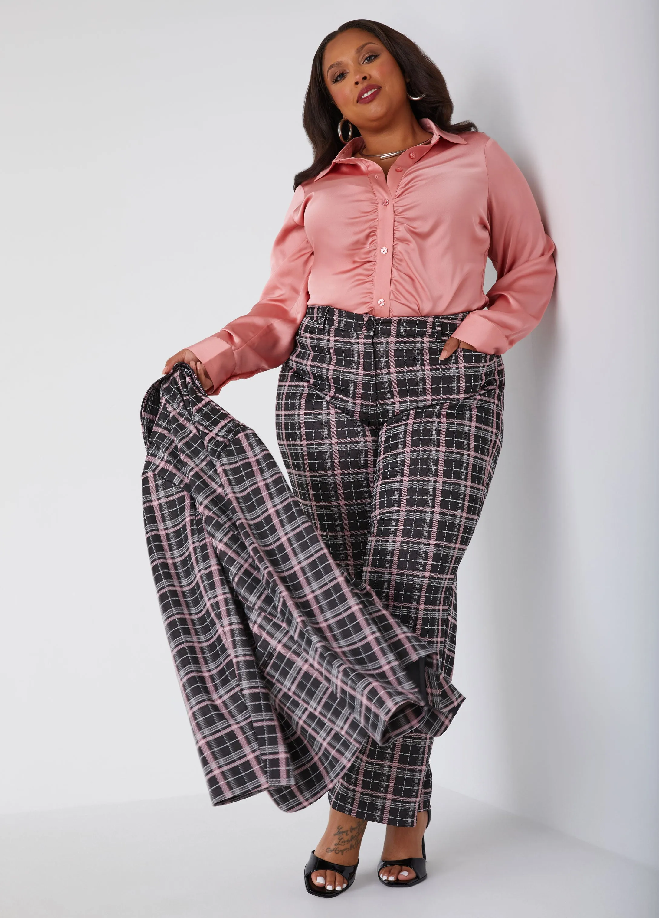 Plaid Knit Straight Leg Trousers sold by Ashley Stewart product image thumbnail 3