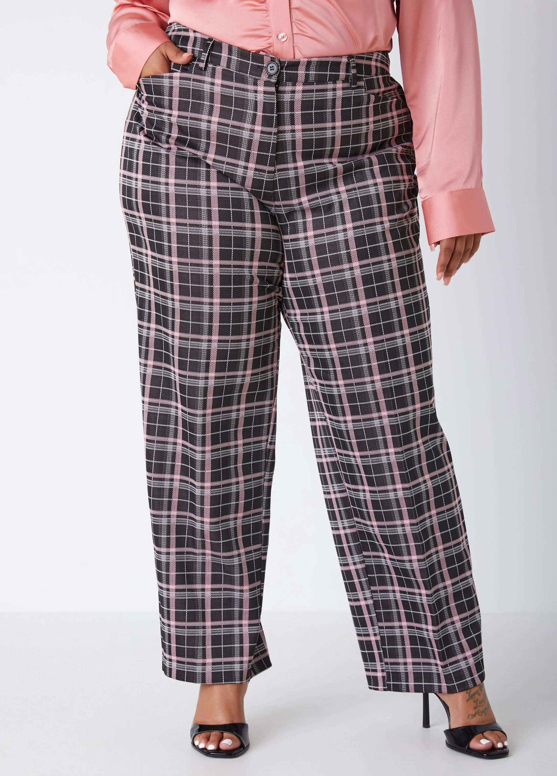 Plaid Knit Straight Leg Trousers sold by Ashley Stewart product image thumbnail 4