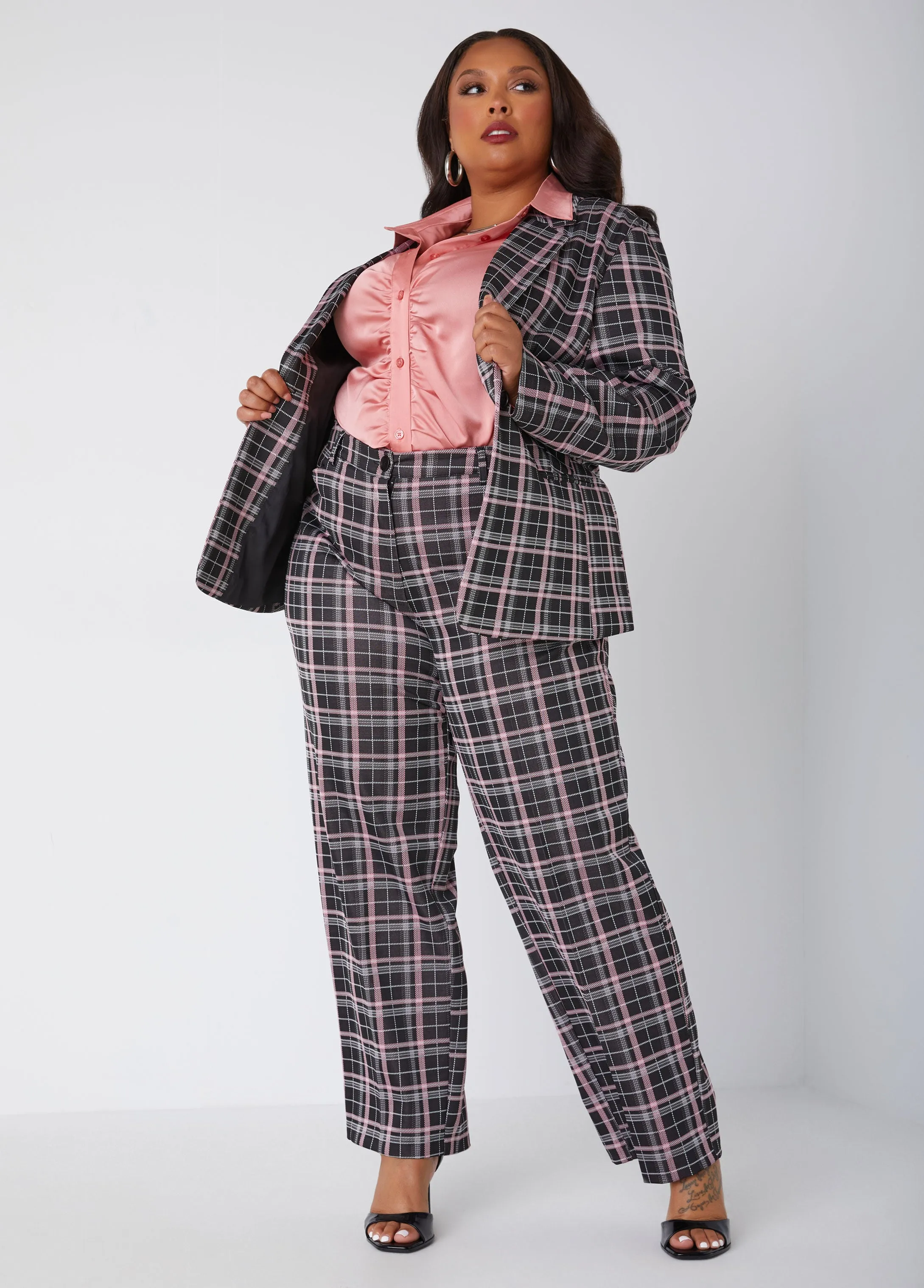 Plaid Knit Straight Leg Trousers sold by Ashley Stewart