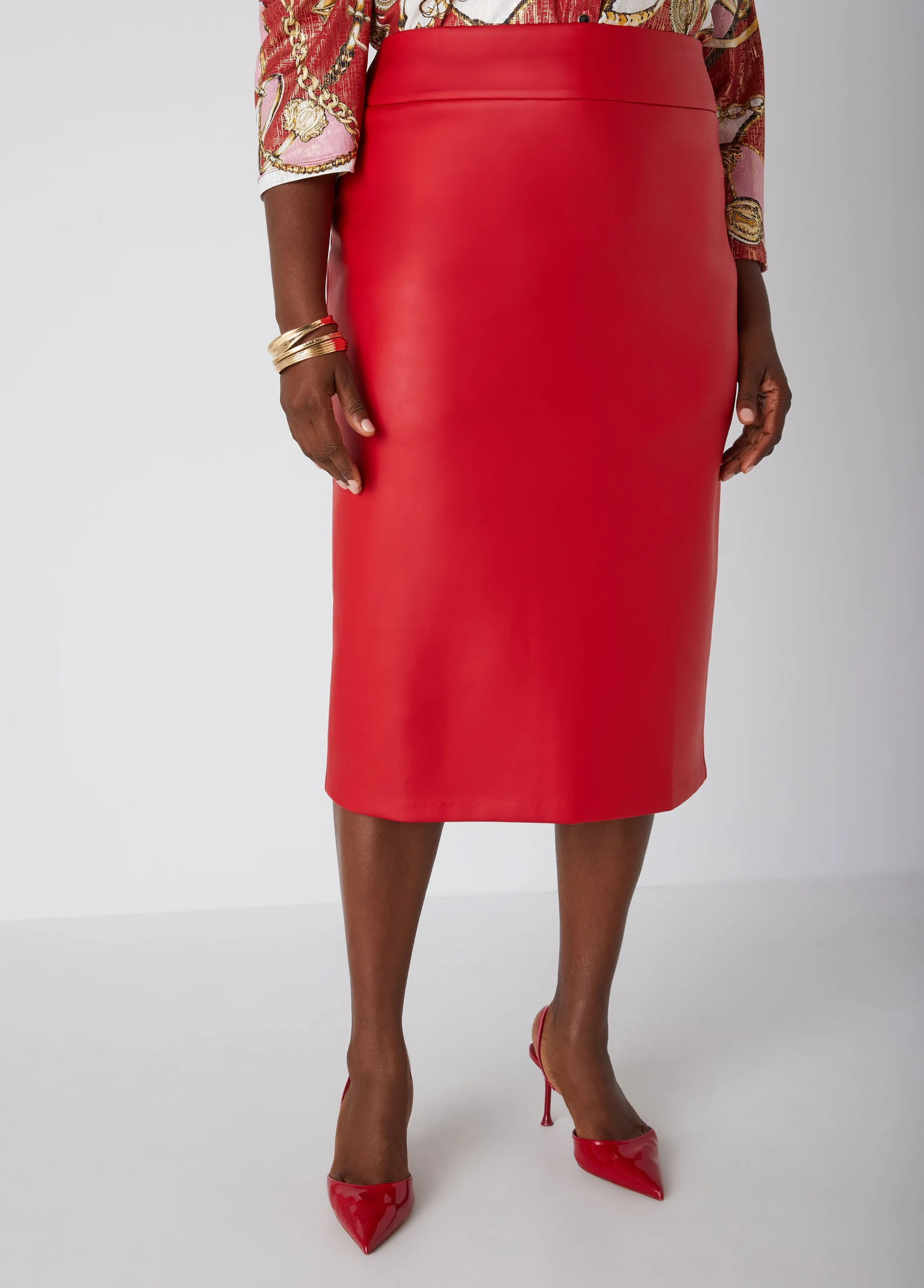 Faux Stretch Leather Midi Skirt sold by Ashley Stewart product image thumbnail 4