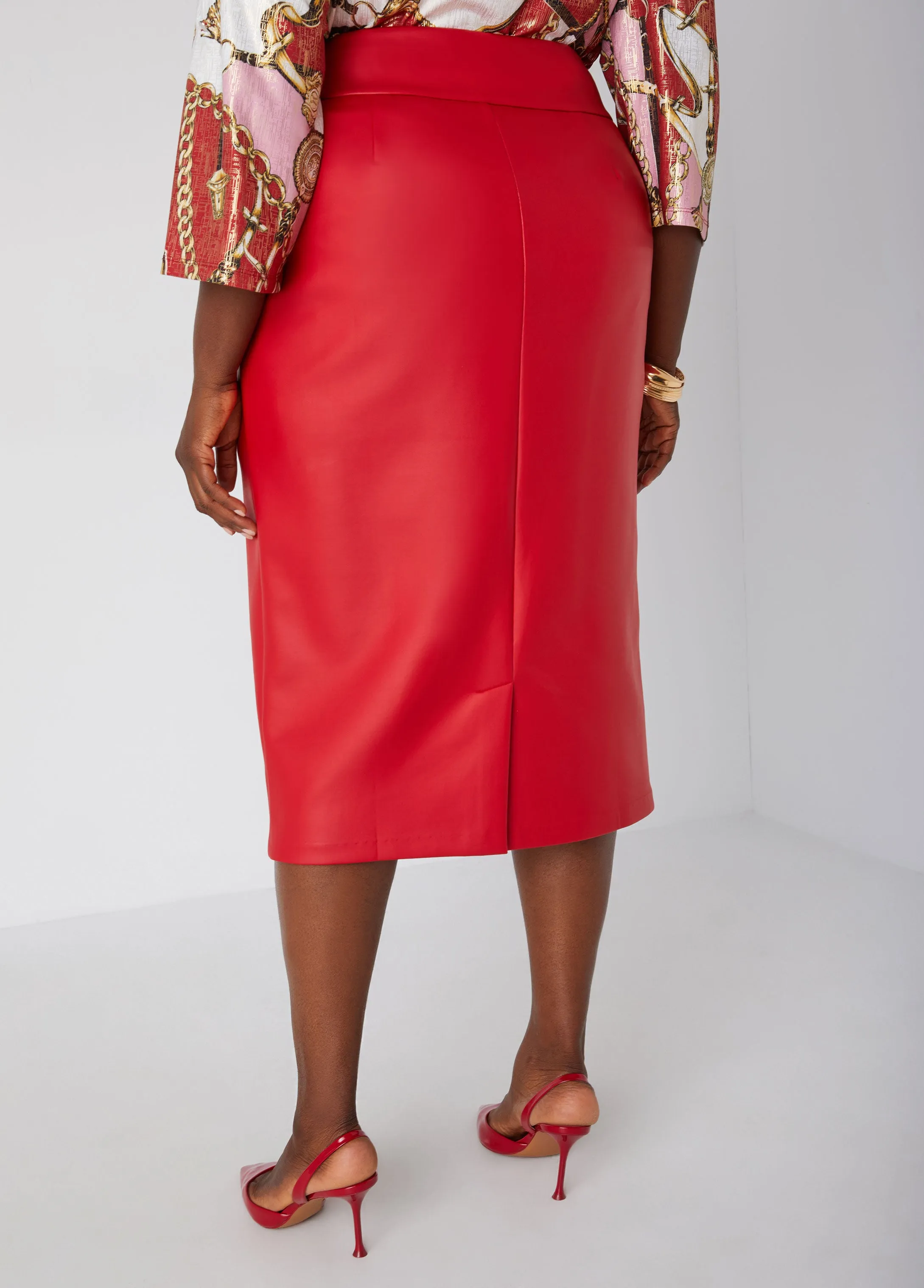 Faux Stretch Leather Midi Skirt sold by Ashley Stewart product image thumbnail 5