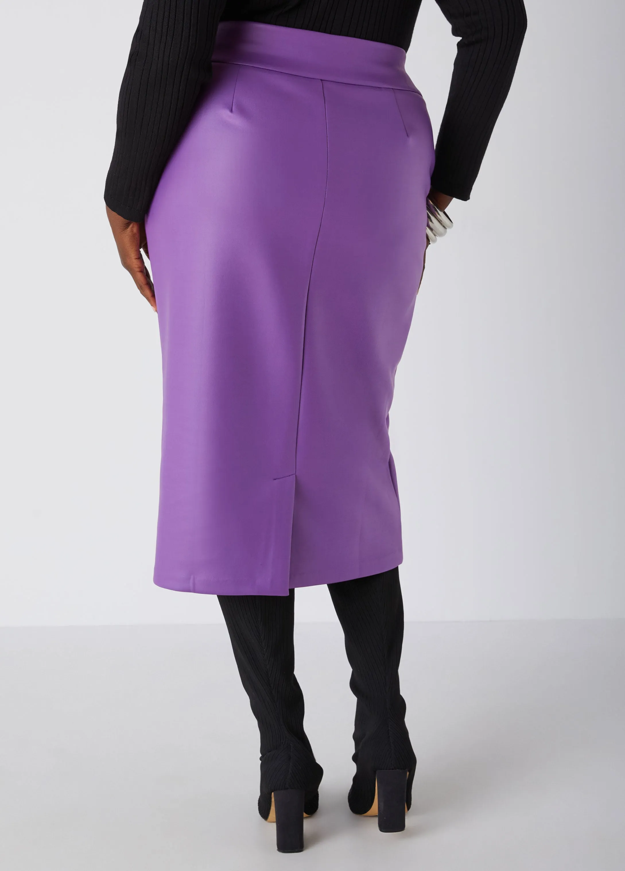Faux Stretch Leather Midi Skirt sold by Ashley Stewart product image thumbnail 2