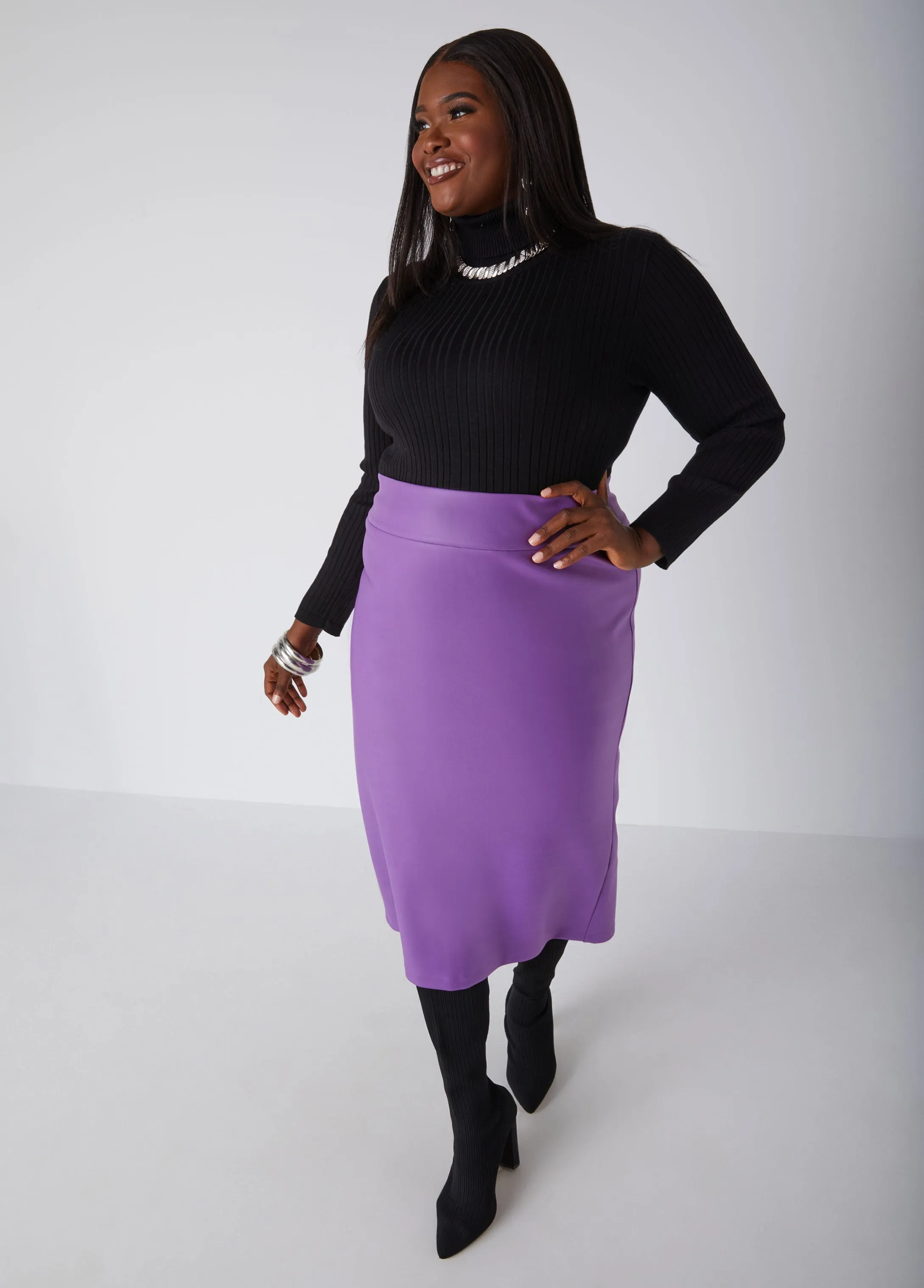 Faux Stretch Leather Midi Skirt sold by Ashley Stewart product image thumbnail 3