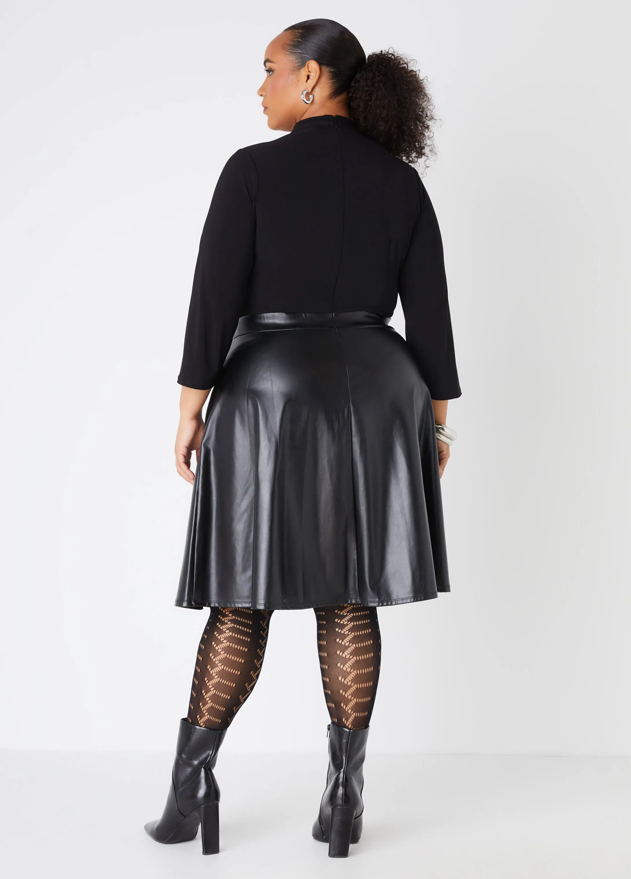 Paneled Faux Leather A Line Dress sold by Ashley Stewart product image thumbnail 2