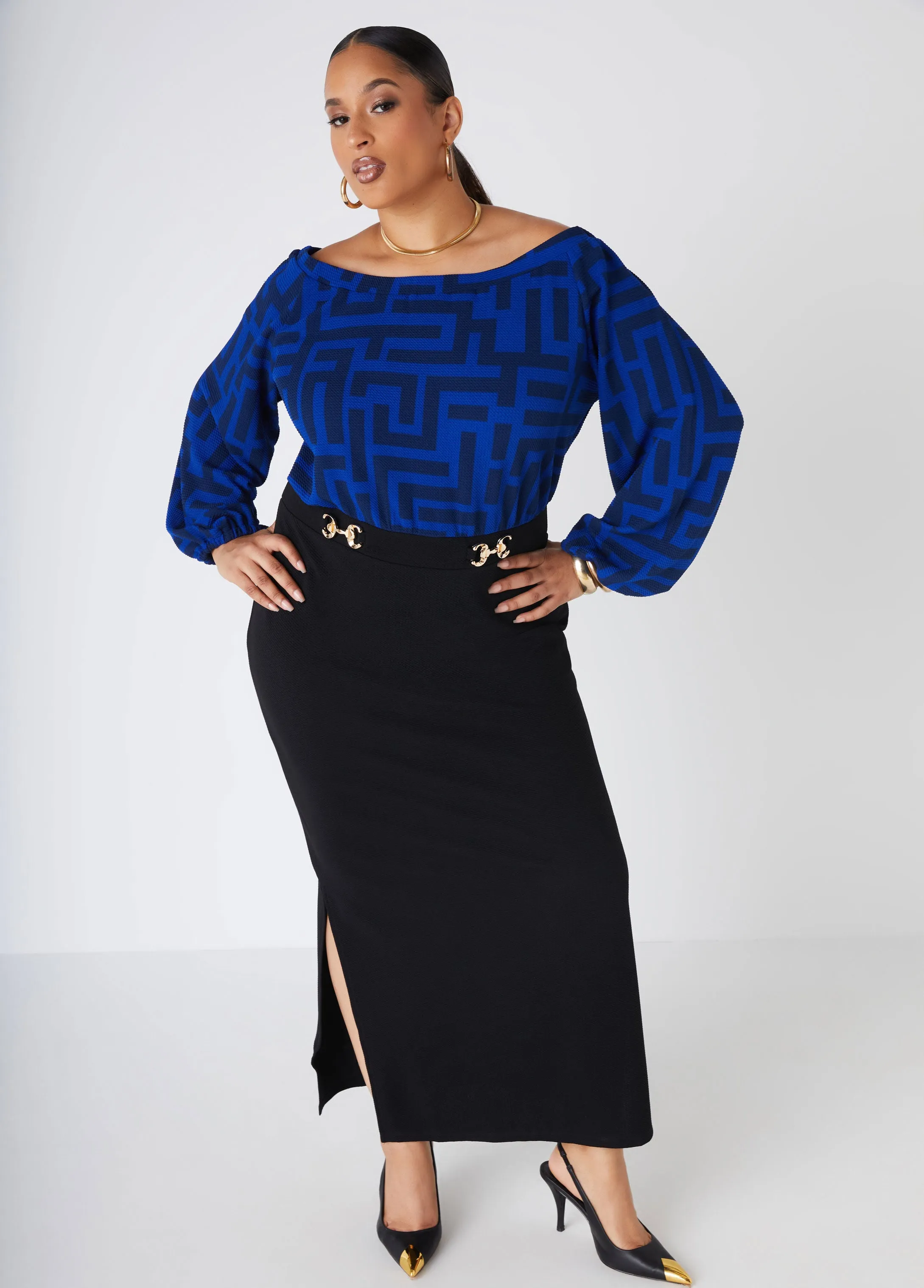 Geo Print Textured Maxi Dress sold by Ashley Stewart product image thumbnail 3