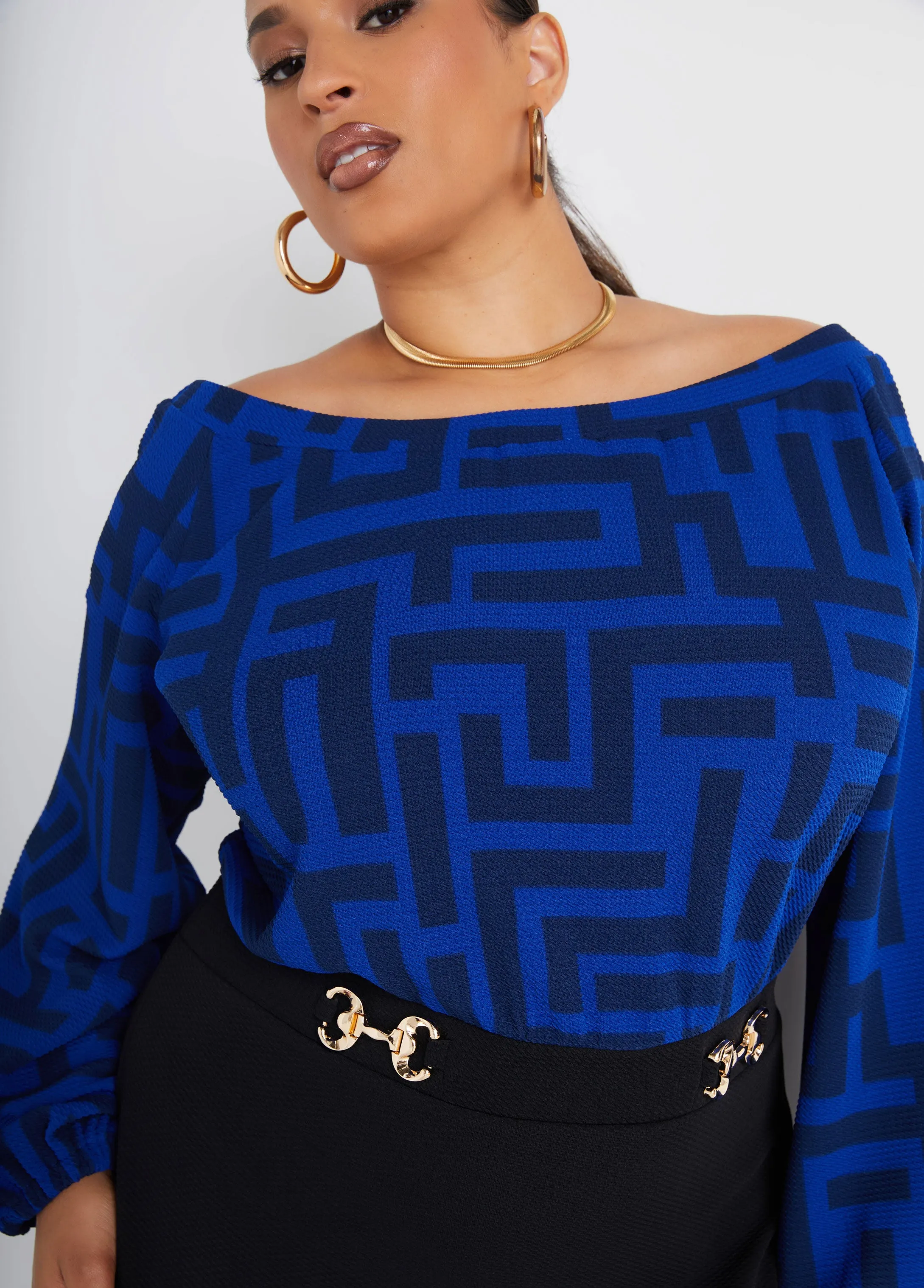 Geo Print Textured Maxi Dress sold by Ashley Stewart product image thumbnail 4