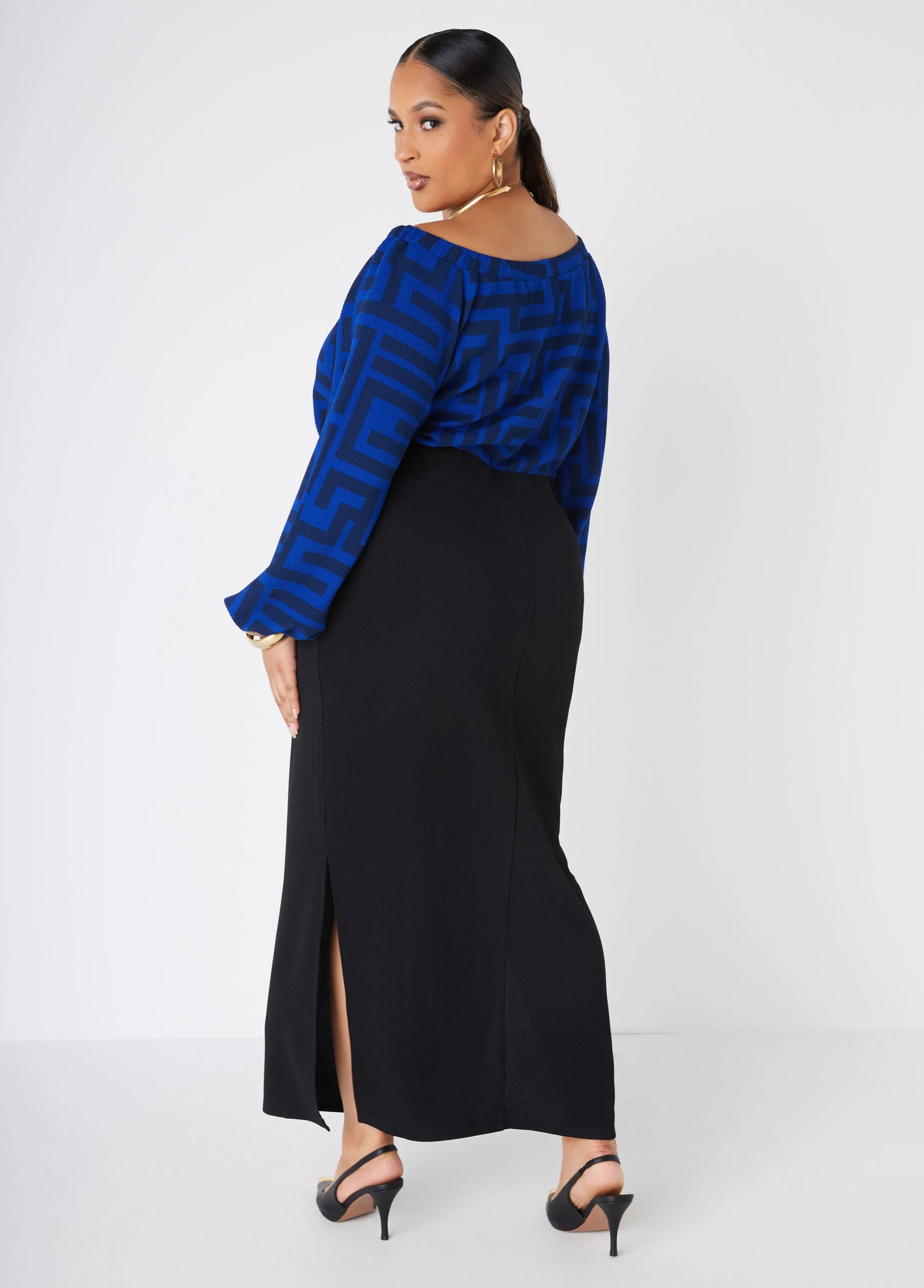 Geo Print Textured Maxi Dress sold by Ashley Stewart product image thumbnail 2