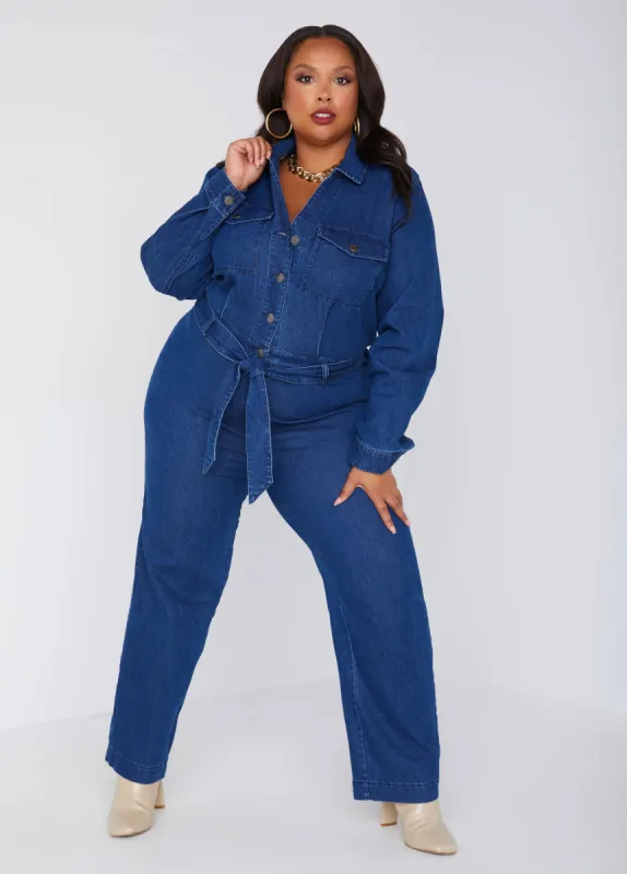 Denim Straight Leg Jumpsuit sold by Ashley Stewart