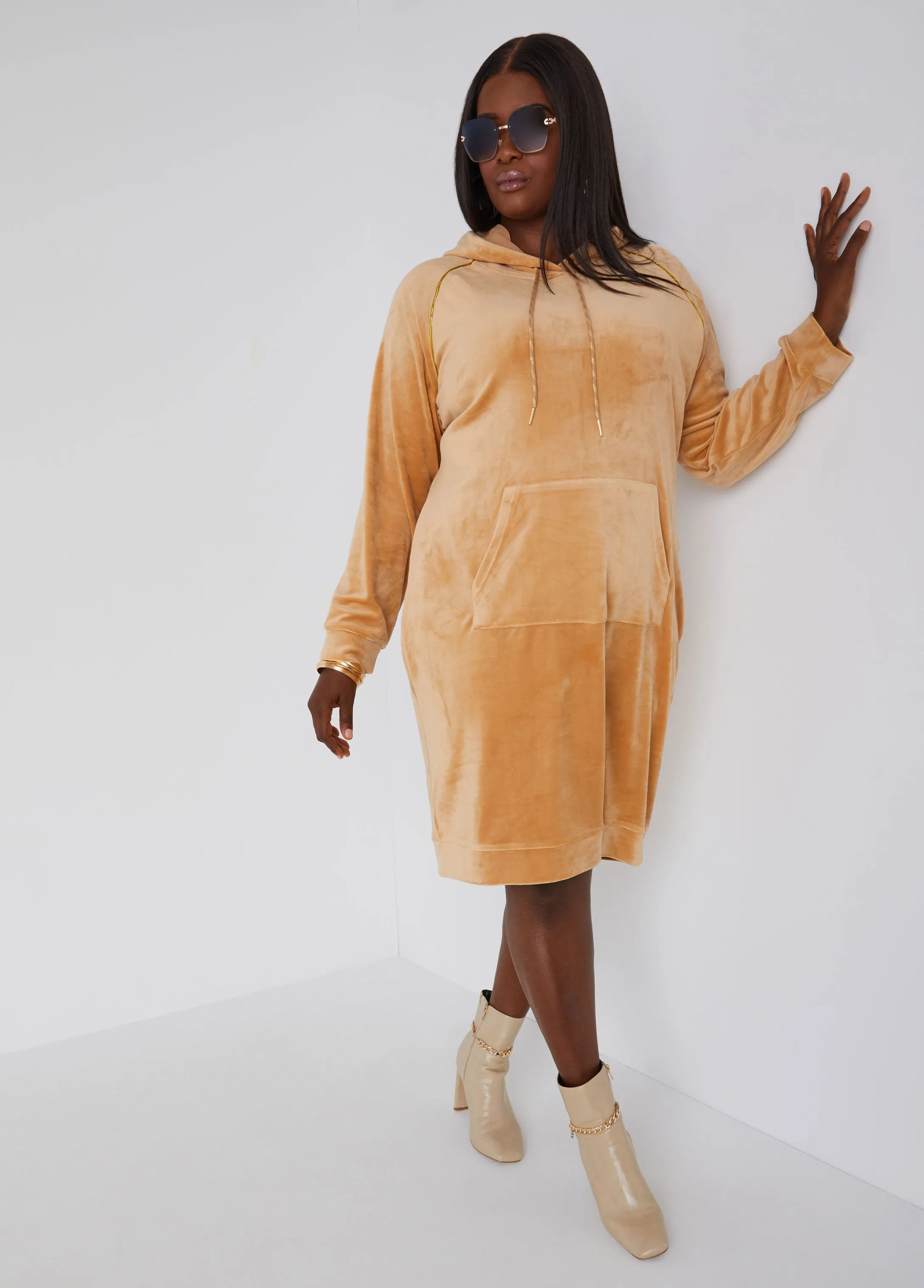 Lurex™ Trimmed Hooded Velour Dress sold by Ashley Stewart product image thumbnail 3