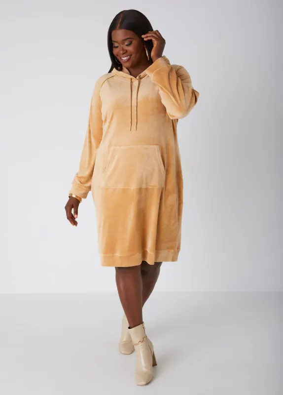 Lurex™ Trimmed Hooded Velour Dress sold by Ashley Stewart